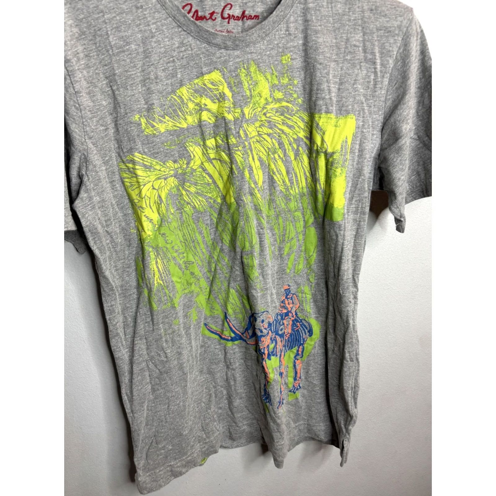 Robert Graham Robert Graham Shirt Mens Small Gray Graphic Elephant Palm Trees Cotton T-Shirt Short Sleeve Crew Neck Graphic Print Size US S / EU 44-46 / 1 - 2 Thumbnail