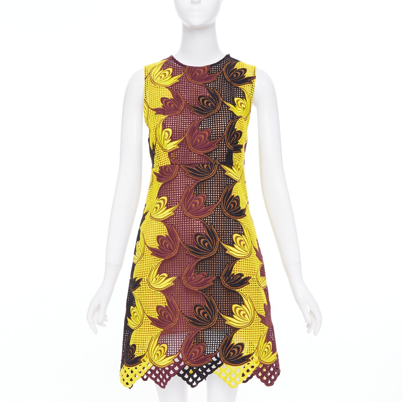 Marni MARNI 2012 Runway yellow brown acrylic silk mesh cocktail dress IT40 S Size S / US 4 / IT 40 - 1 Thumbnail