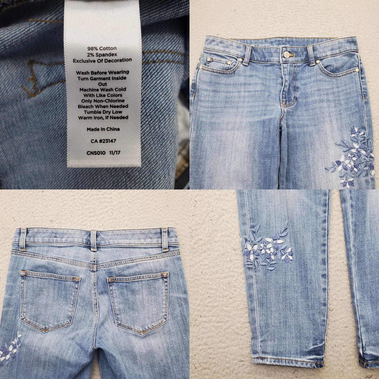 Talbots Talbots Womens Jeans 4P Blue Floral Embroidered Five Pocket Girlfriend Mid Rise Straight Size 27" / US 4 / IT 40 - 8 Thumbnail