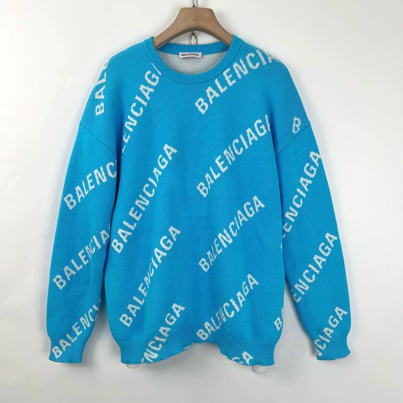 Balenciaga Blue and white knitted sweater with logo of bull