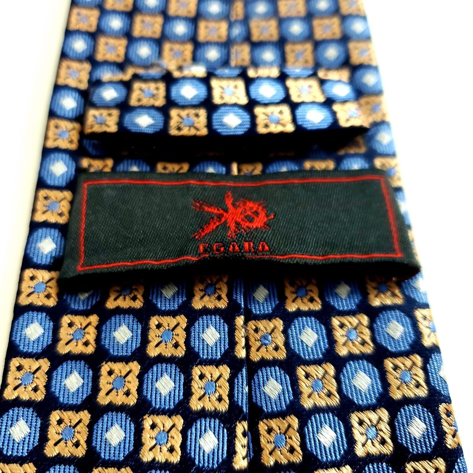 Egara Egara Tan Blue Woven Geomeric Floral Silk Tie Size ONE SIZE - 3 Thumbnail