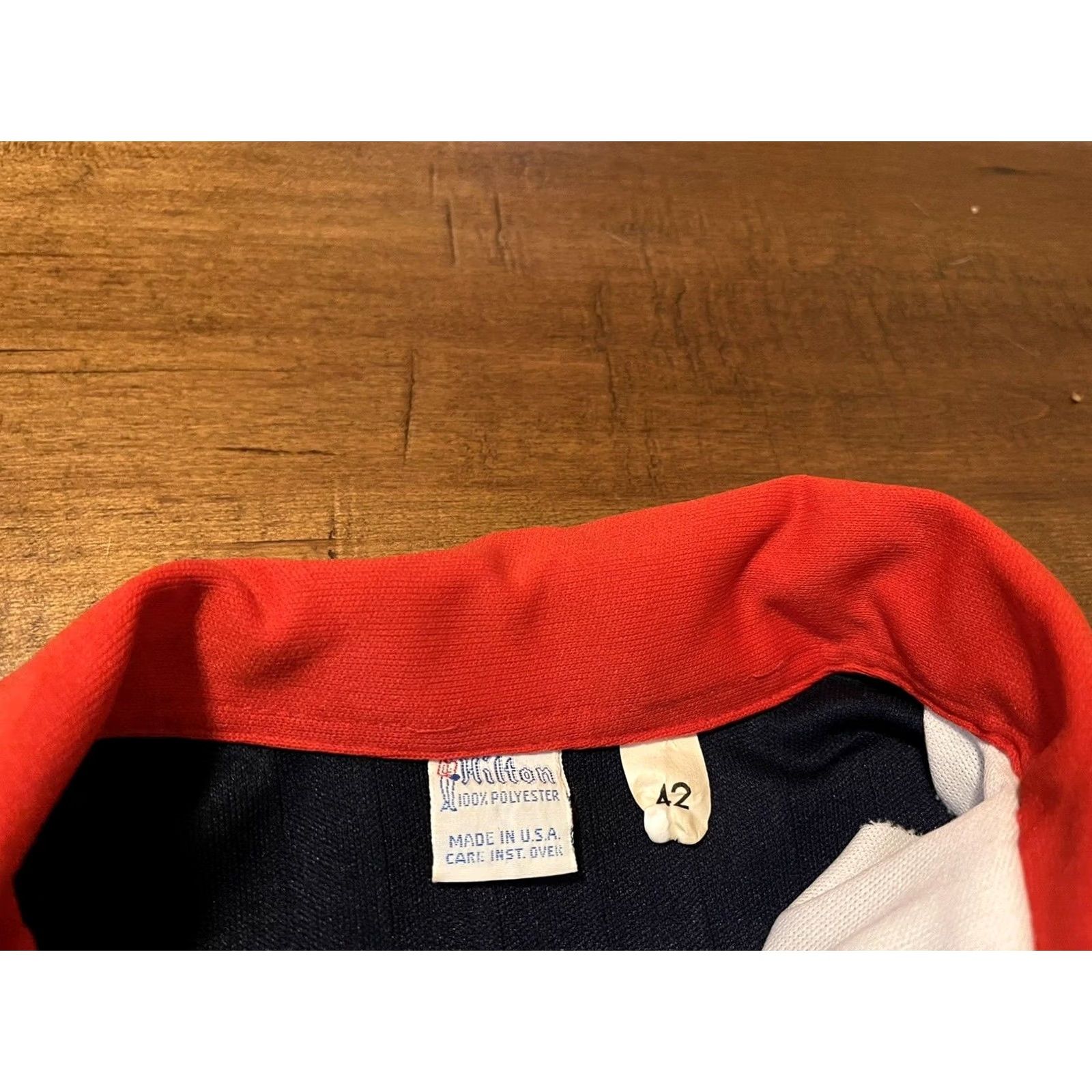 Vintage VINTAGE Hilton Bowling Community Lanes Polo Shirt Navy Blue Red S/S 42 - 70s Bowling Shirt Mens Size US XL / EU 56 / 4 - 4 Thumbnail