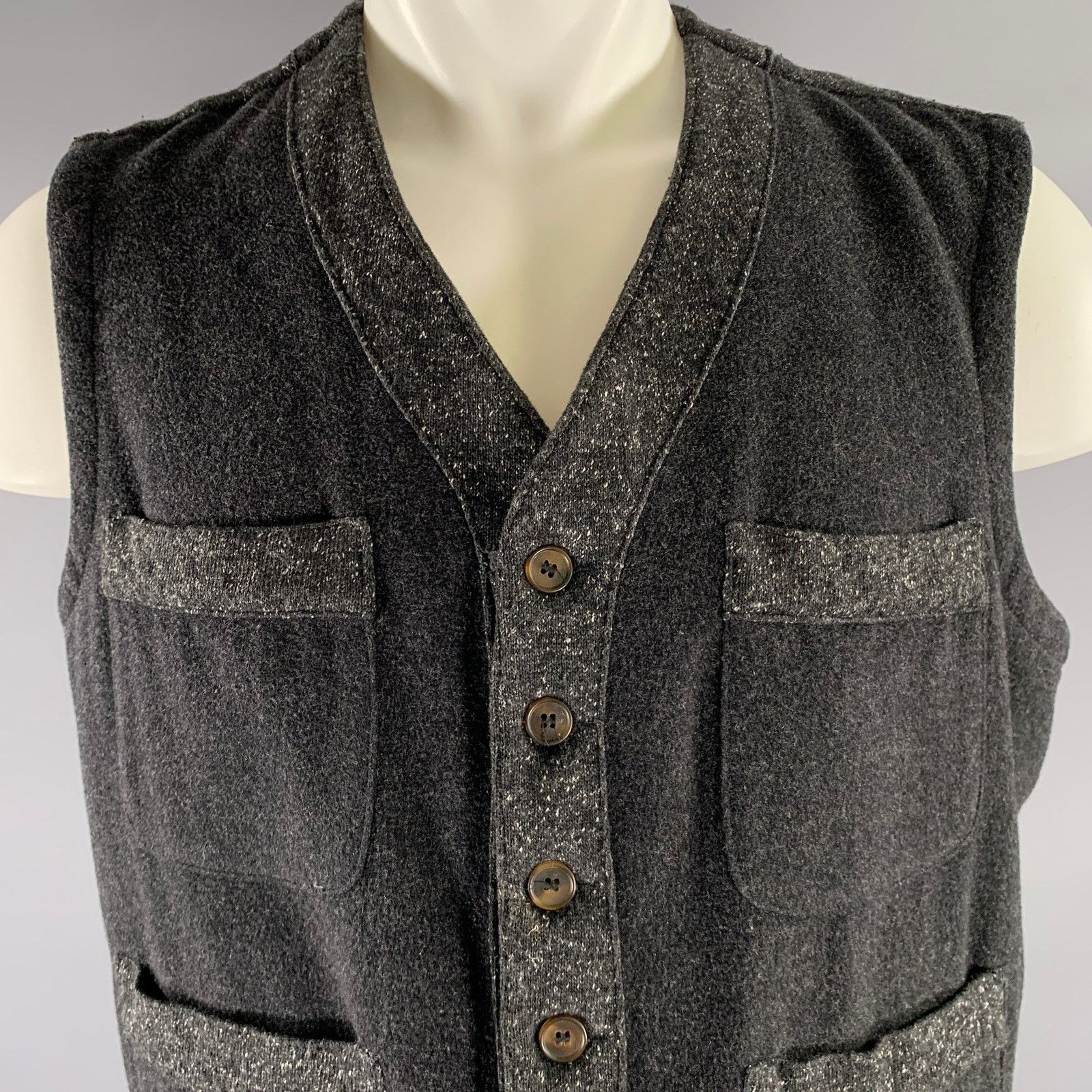 Giorgio Armani GIORGIO ARMANI Grey Heather Wool Blend Patchpocket Vest Size 40R - 2 Thumbnail