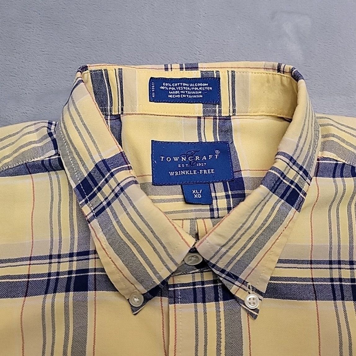 Etro VINTAGE TownCraft Shirt Mens XL Yellow Plaid Button Short Sleeve Wrinkle Free Retro Size US XL / EU 56 / 4 - 3 Thumbnail