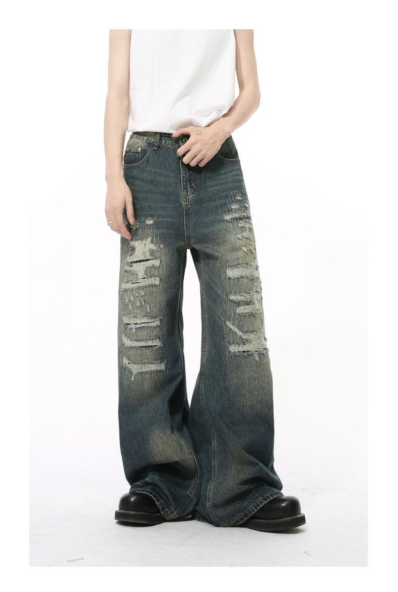 Japanese Brand × Jean Street washed distressed loose versatile wide-leg jeans Size US 32 / EU 48 - 2 Thumbnail