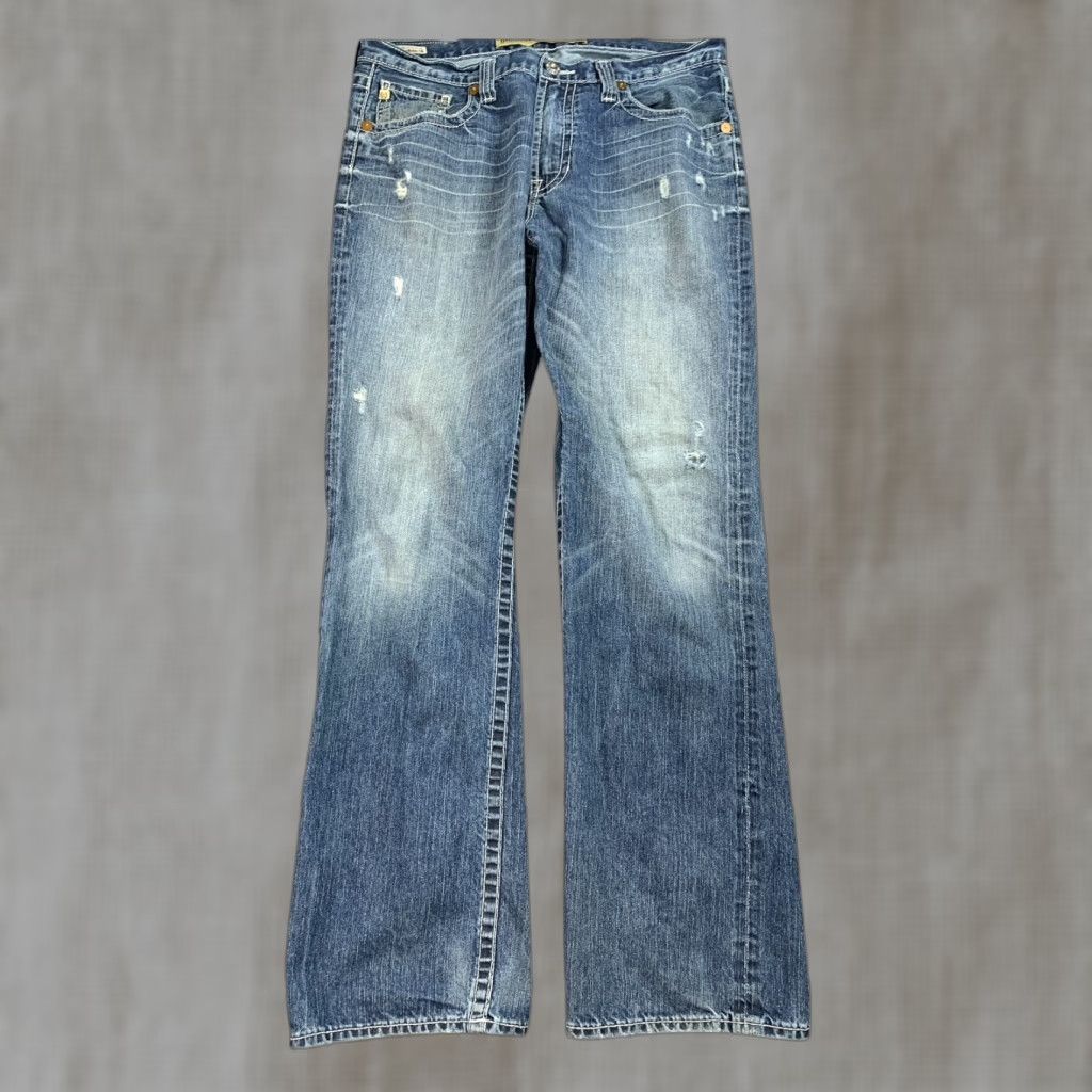 Big Star Jeans Mens 36x32 Blue Voyager Straight Relaxed Distressed Whiskered Jeans Shirt?