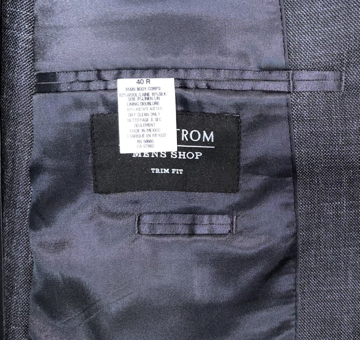 Nordstrom Nordstrom Men’s Shop Trim Gray Wool Blend Sport Coat 40 R Size 40R - 7 Thumbnail