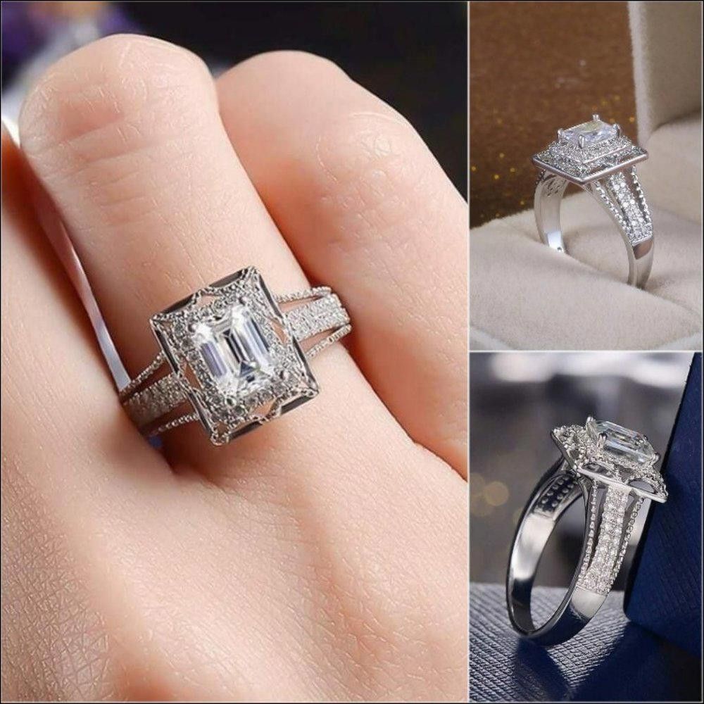 Designer 925 Sterling Silver Square Cut Inlaid Engagement Ring Size ONE SIZE - 7 Thumbnail