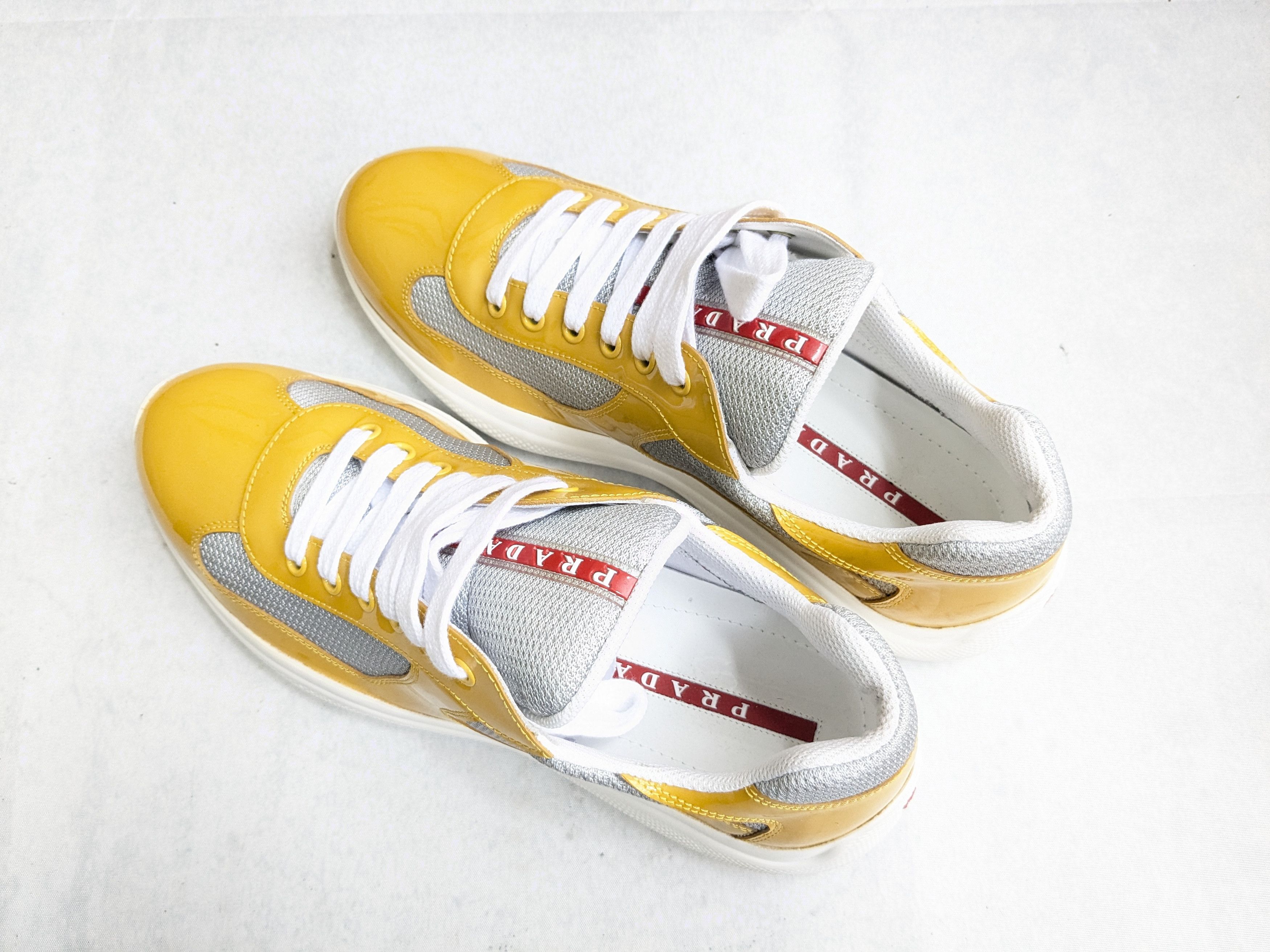 Prada America's Cup Yellow 9.5 Low Top Patent Leather
