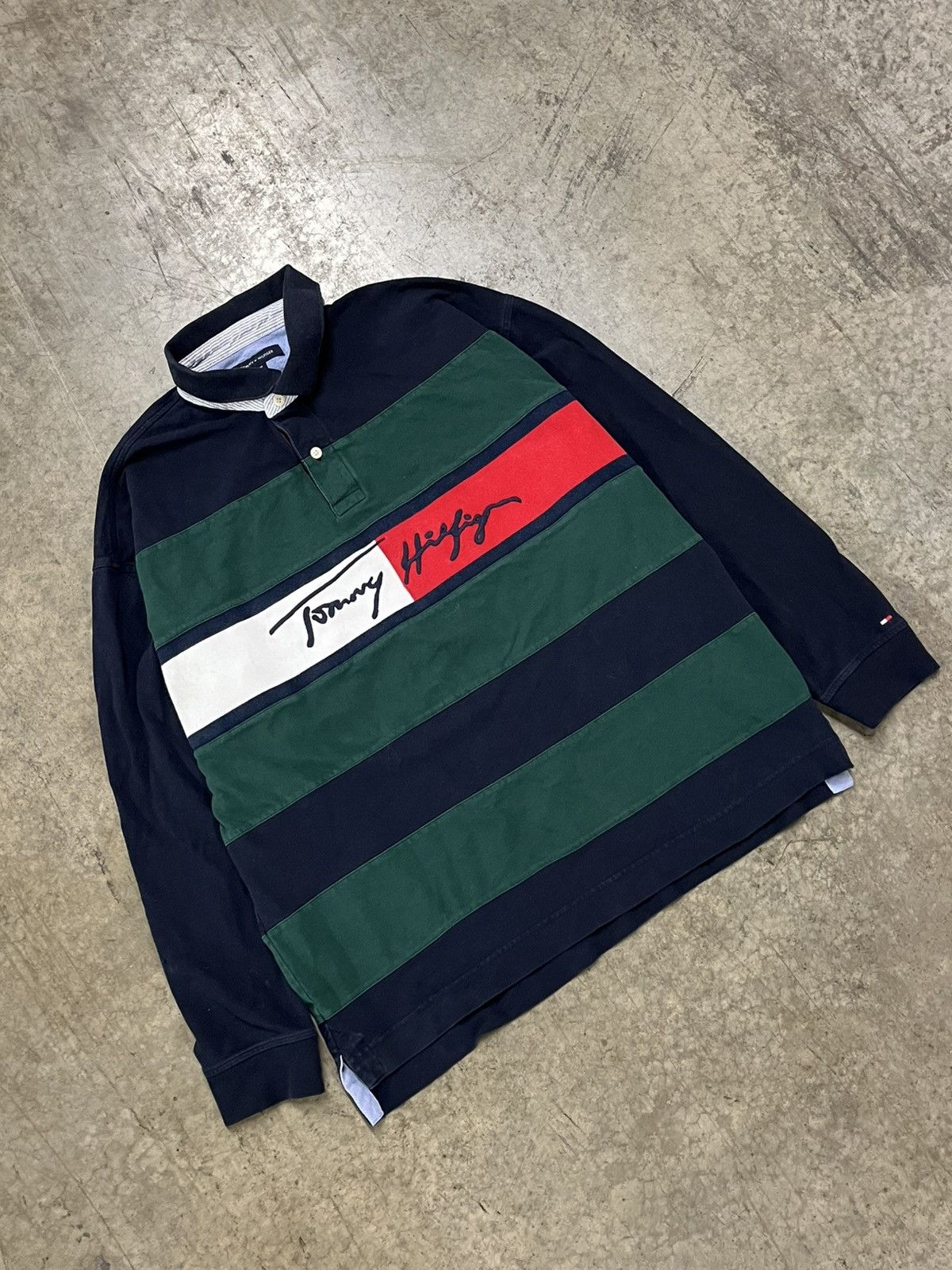 Tommy Hilfiger × Vintage Vintage stripped rugby Tommy Hilfiger spell out preppy rare Size US XL / EU 56 / 4 - 2 Thumbnail