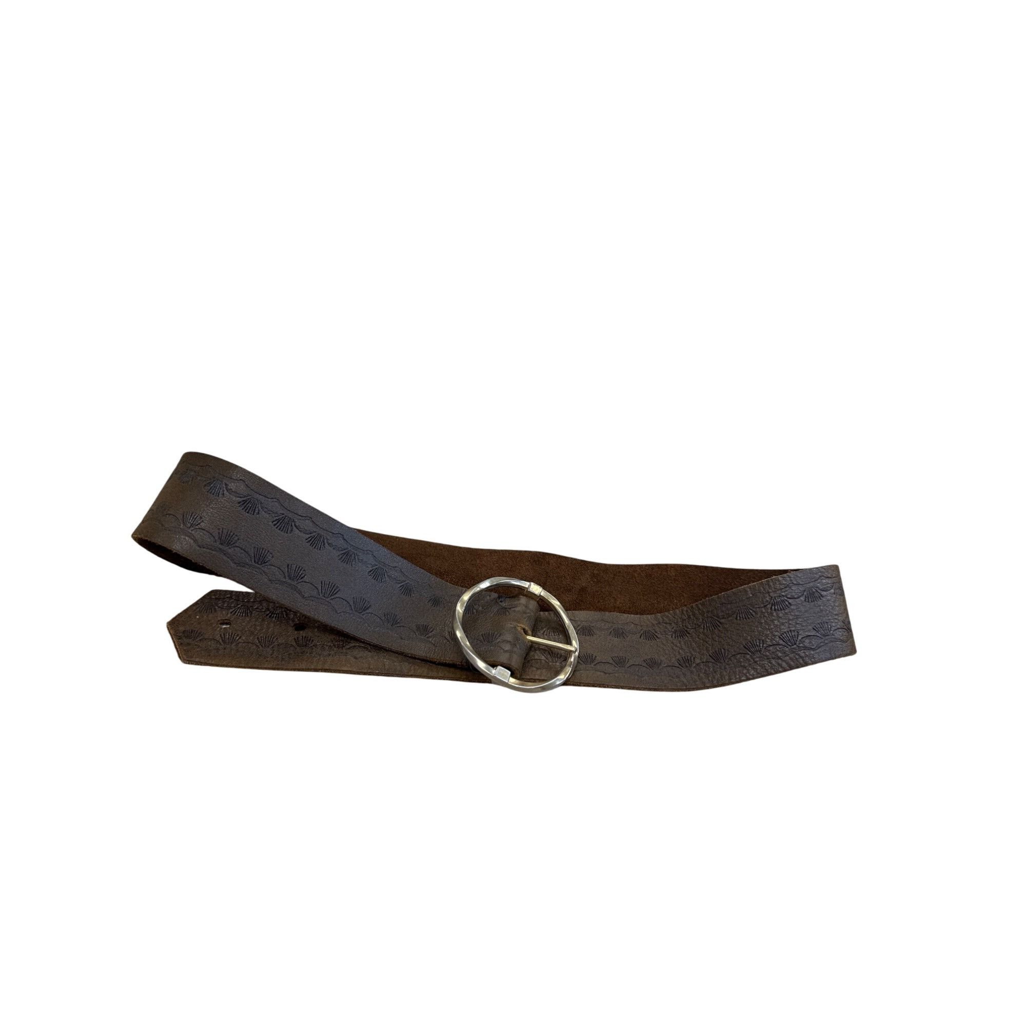 Vintage Vintage Womens Brown Leather Belt With Silver-Tone Circular Size ONE SIZE - 1 Thumbnail