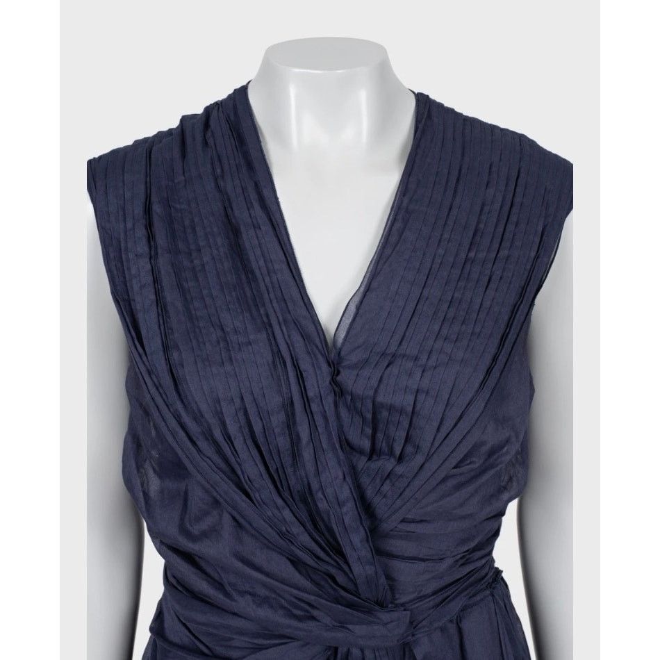 Prada Prada Blue Draped Cotton Fitted Dress - Size 46 Size L / US 10 / IT 46 - 4 Thumbnail