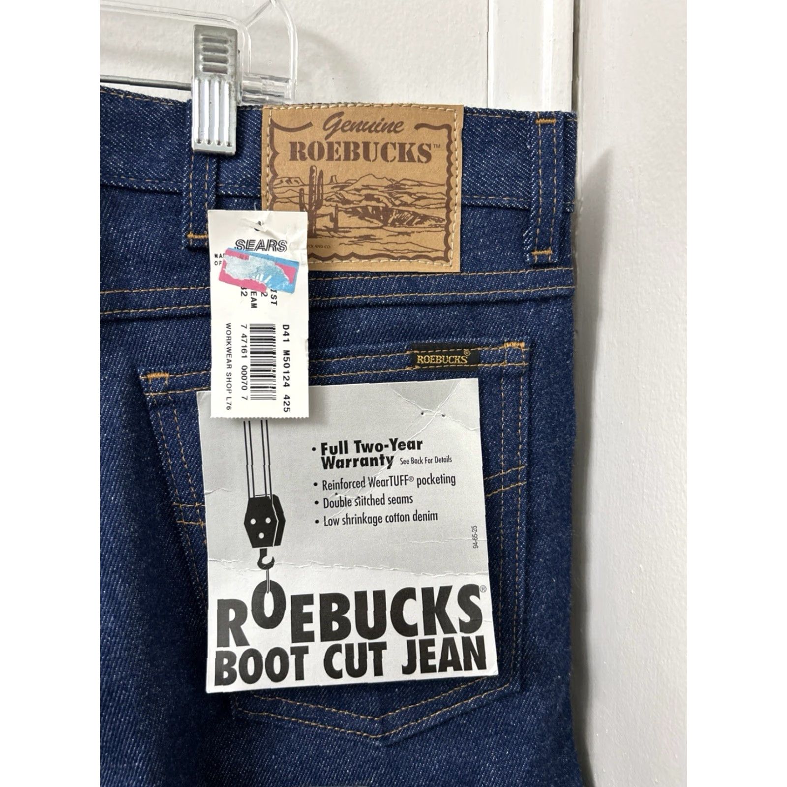 Vintage VTG Roebucks Jeans Mens 42x32 Dark Blue Made In USA Boot Cut NWT Denim 5-Pocket Logo USA 42 Mens Blue Jeans Size US 42 / EU 58 - 5 Thumbnail