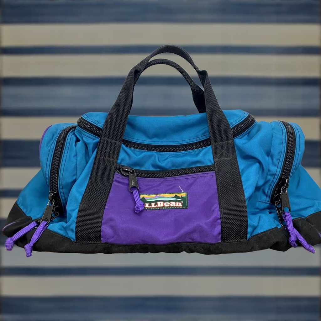 Vintage VINTAGE L.L. Bean Duffle Bag Patch Purple Teal Gym Bag With Shoulder Strap Large 21” Men Mens Bags Katahdin Sunrise Vintage Size ONE SIZE - 1 Thumbnail