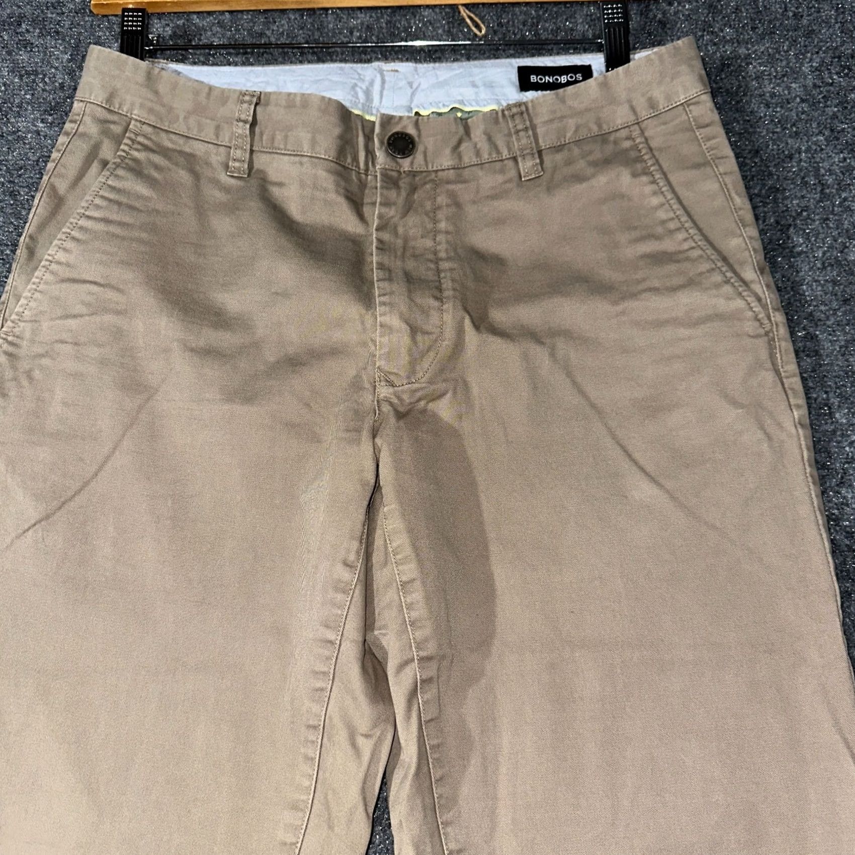 Bonobos Bonobos Pants Mens 31 Slim Fit Chino Tan Cotton Stretch Flat Front Pockets Size US 31 - 3 Thumbnail