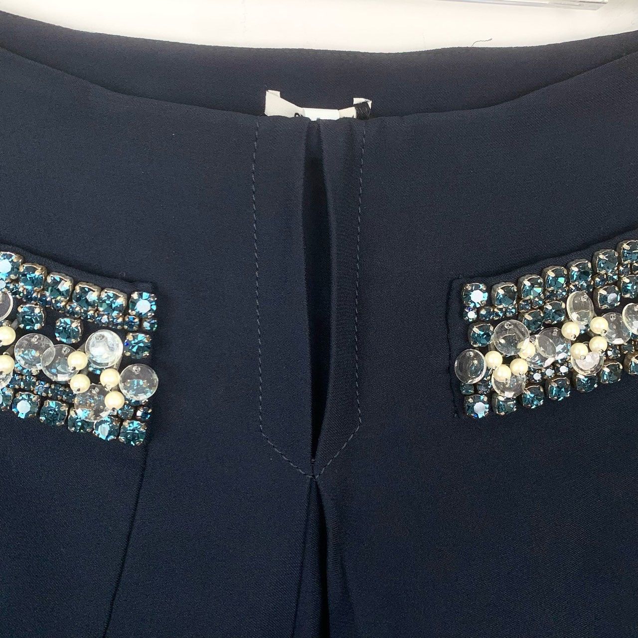Miu Miu MiuMiu Crystal Embellished Dark Blue Mini Skirt Size 30" / US 8 / IT 44 - 2 Thumbnail