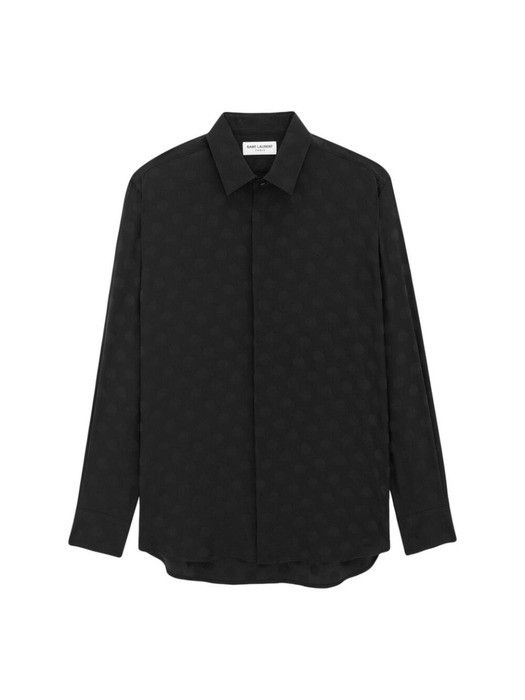 Saint Laurent Paris oc11z1225 646850 Shirt in Dotted Shiny And Matte Silk Black Size US L / EU 52-54 / 3 - 2 Thumbnail