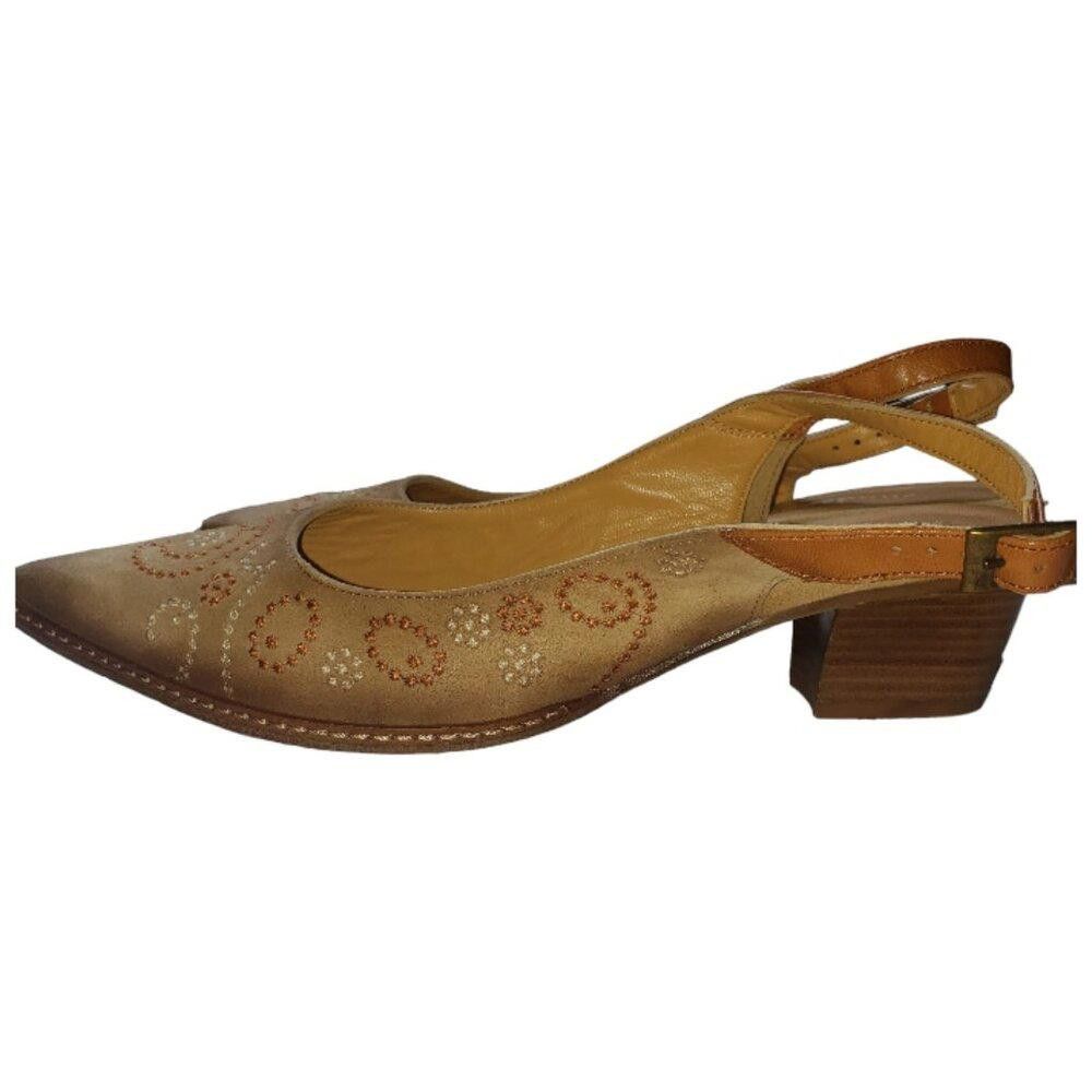 Sundae School SH119 Sundance Minette Embroidered Leather Slingback Tan 9.5 Size US 9.5 / IT 39.5 - 6 Thumbnail
