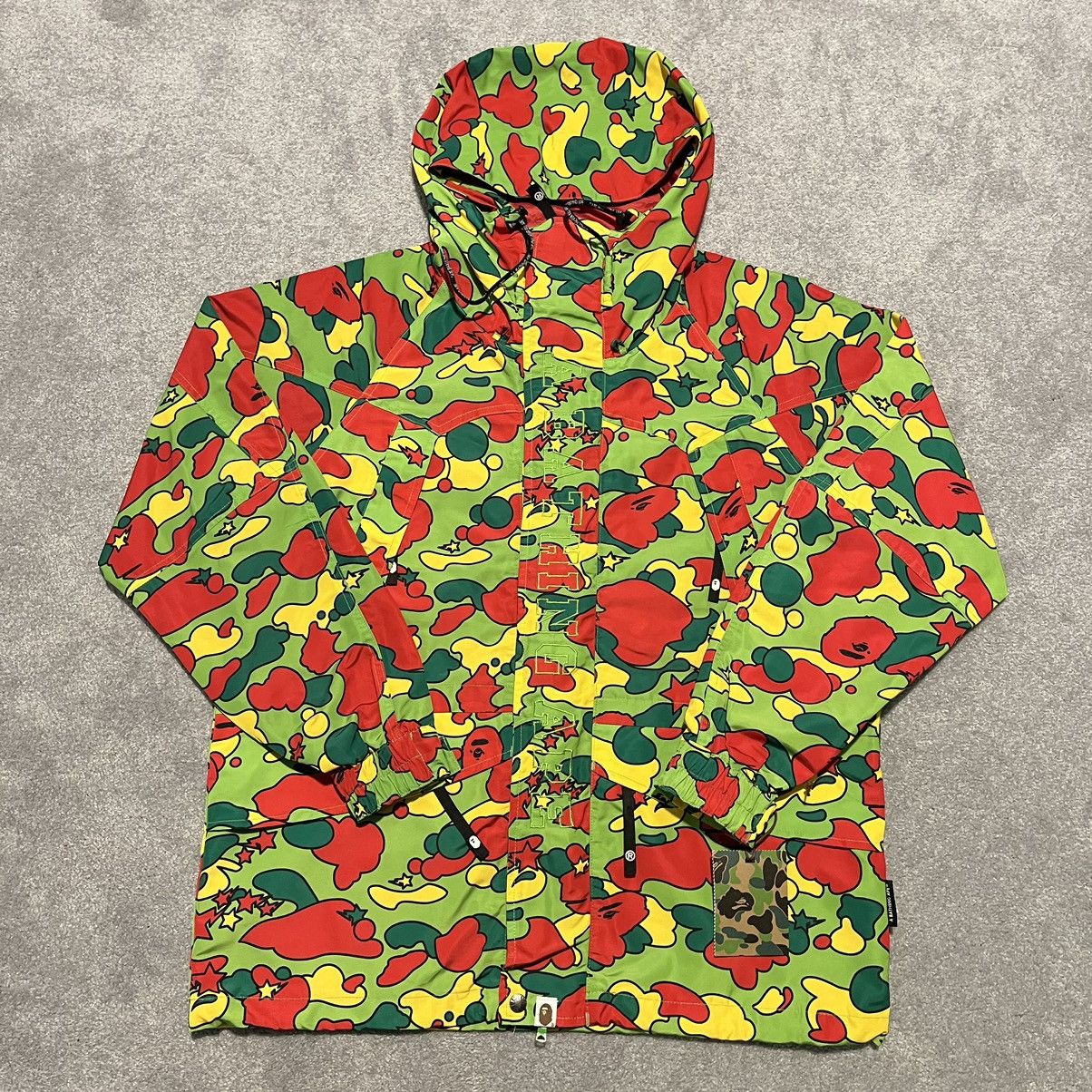 image of New A Bathing Ape Bape Sta Psyche Camo Snowboard Jacket XL in Red Yellow Green, Men's