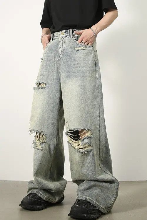 Japanese Brand × Jean Vintage Washed Hole Ripped Jeans Size US 31 - 4 Thumbnail