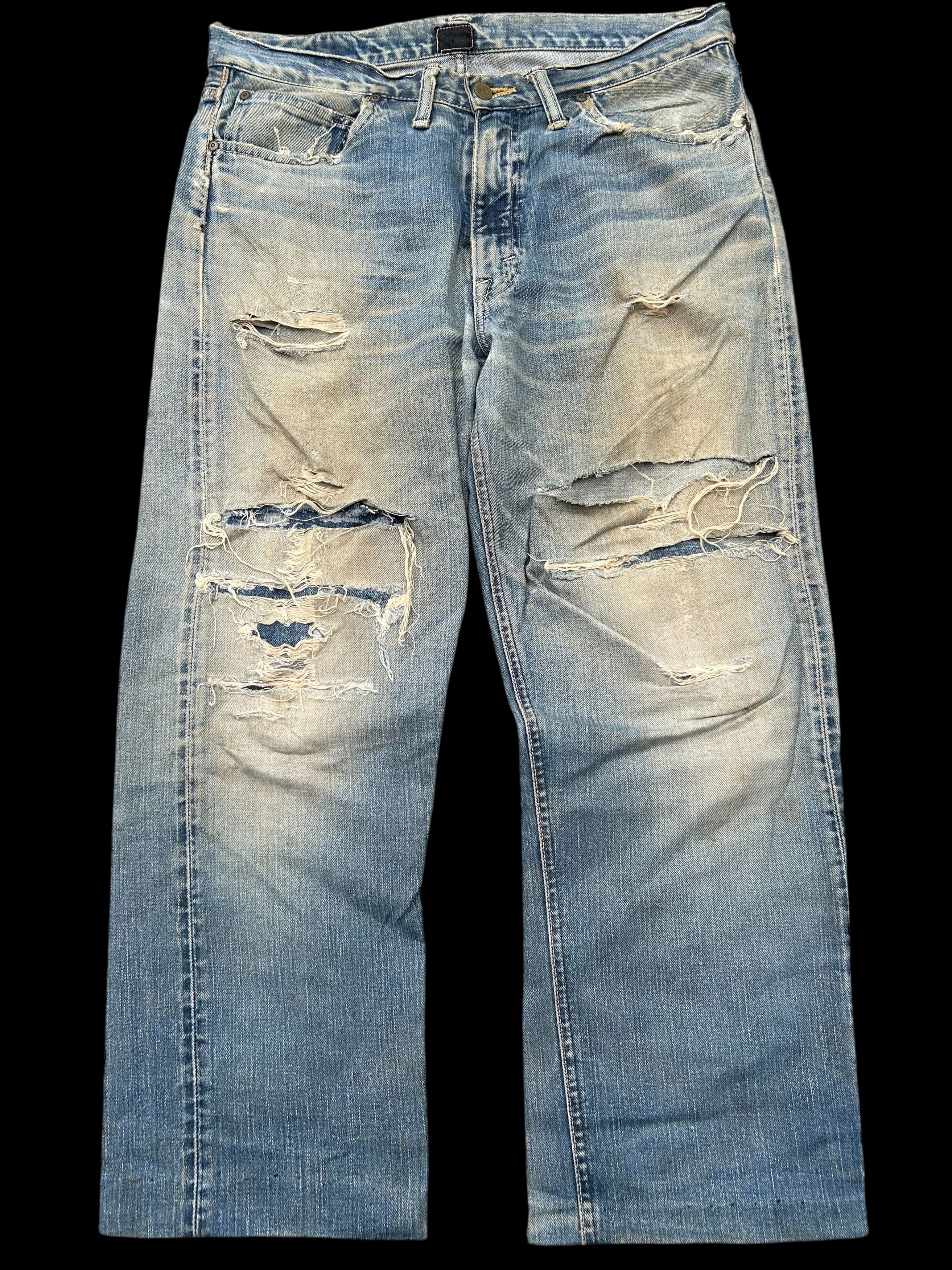 Kapital × Lee × Vintage Thrashed Vintage Lee Riders Selvedge Denim Jeans Size US 35 - 1 Thumbnail