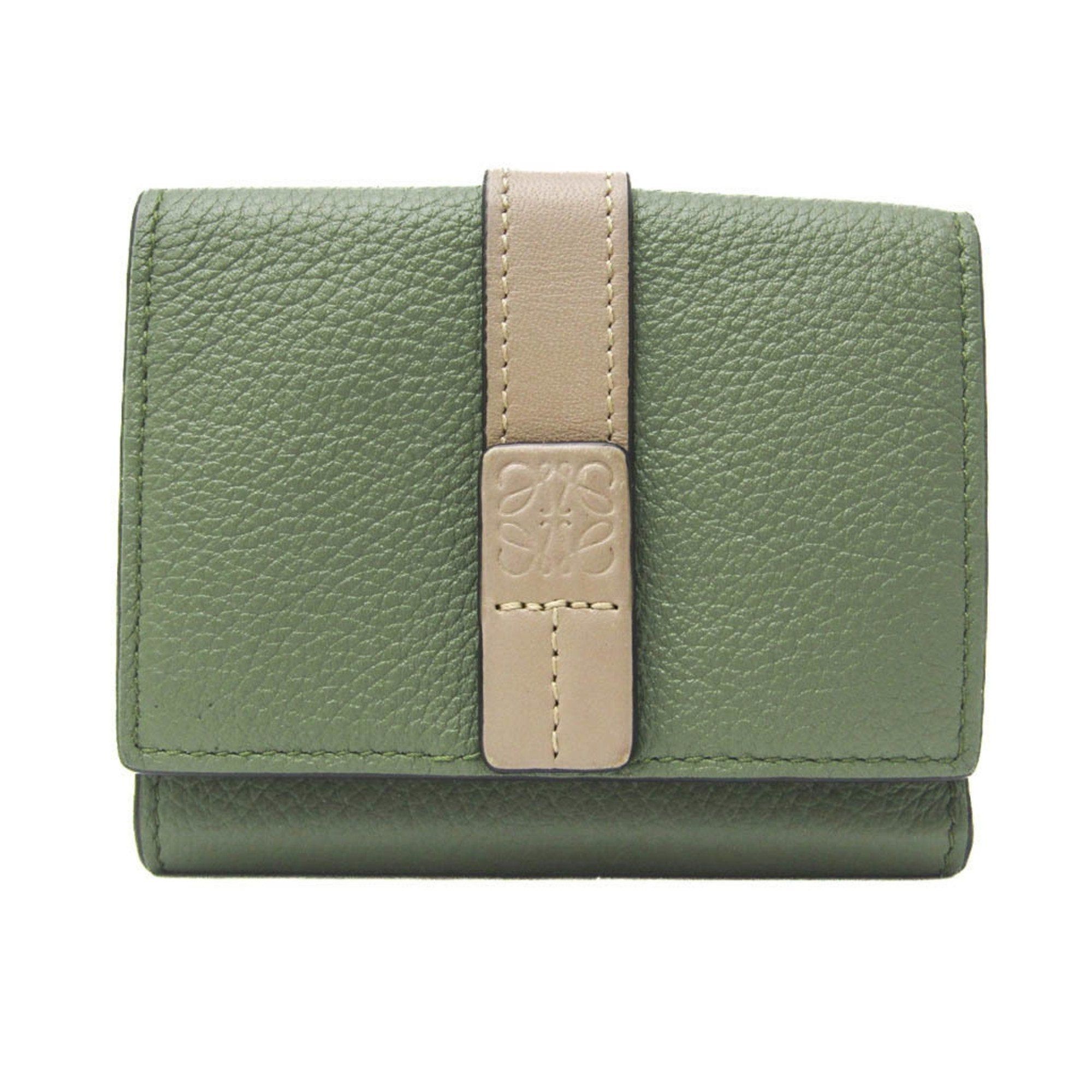 image of Loewe Vertical Anagram Women's Leather Wallet [Tri-Fold] Green,light Beige in Tan