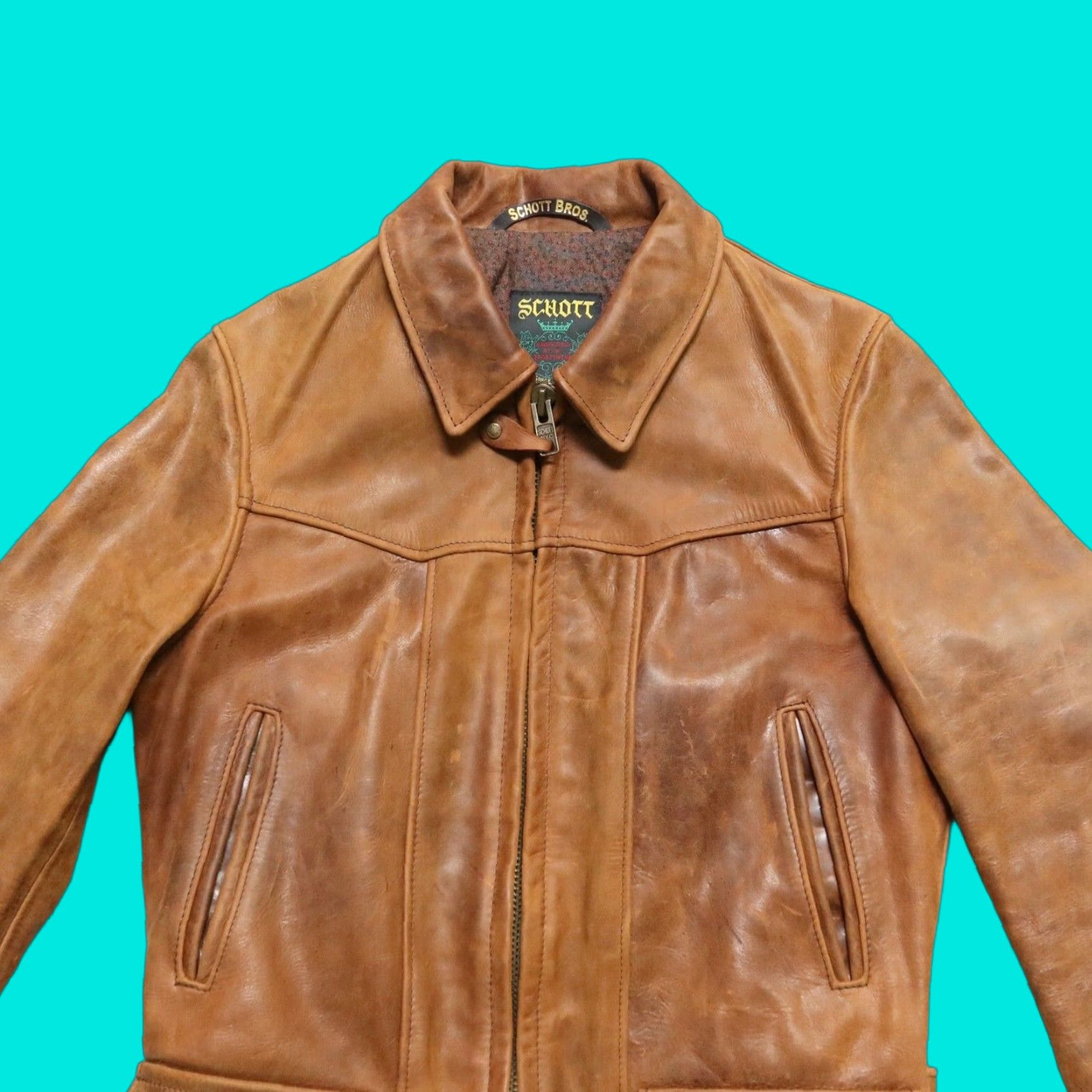 VINTAGE Schott NYC 532 Rogue John Hancock Leather Delivery Jacket XS Brown Mens