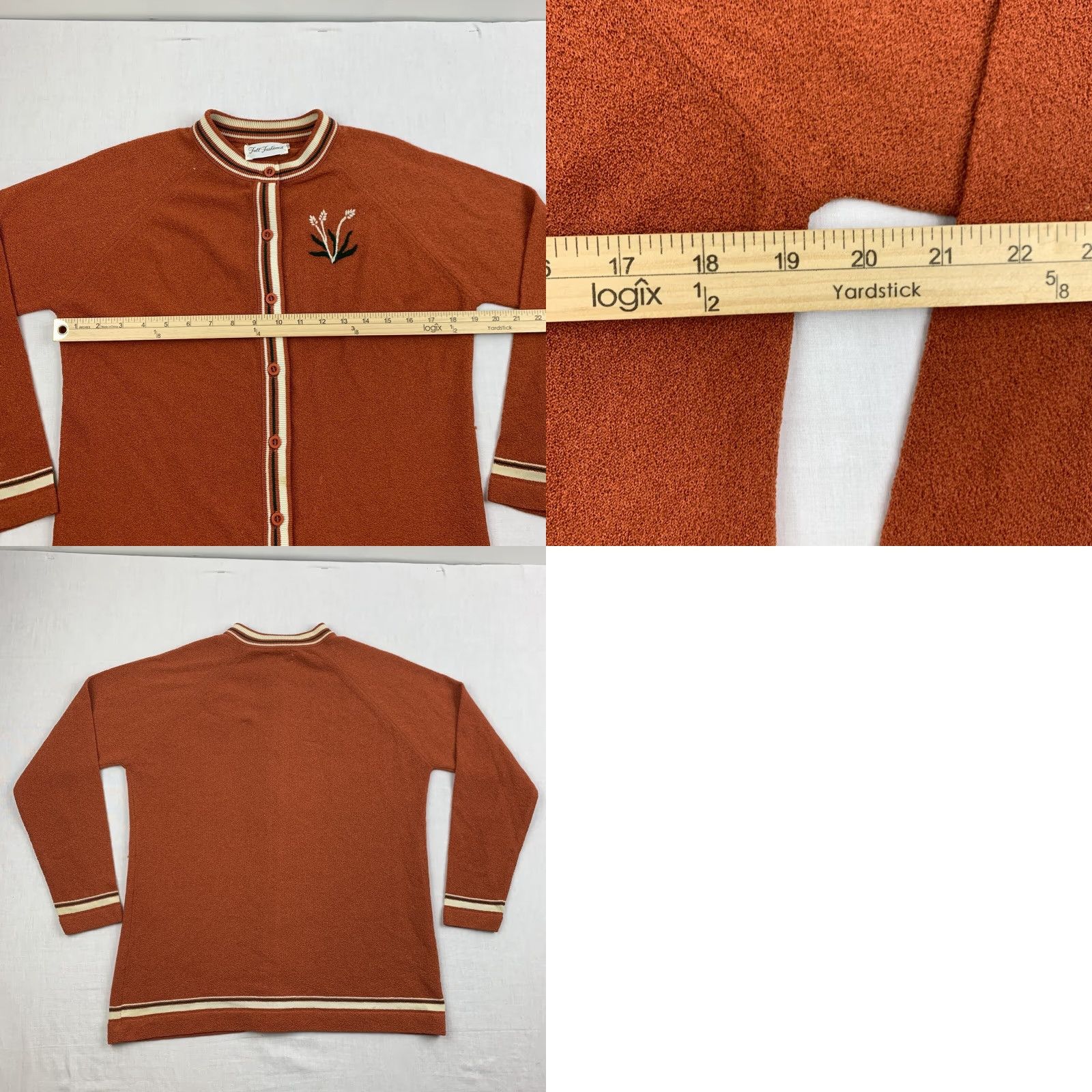 Vintage VINTAGE Full Fashioned Sweater Womens M Orange Button Up 60s Cardigan Long Sleeve Embroidered Size M / US 6-8 / IT 42-44 - 8 Thumbnail