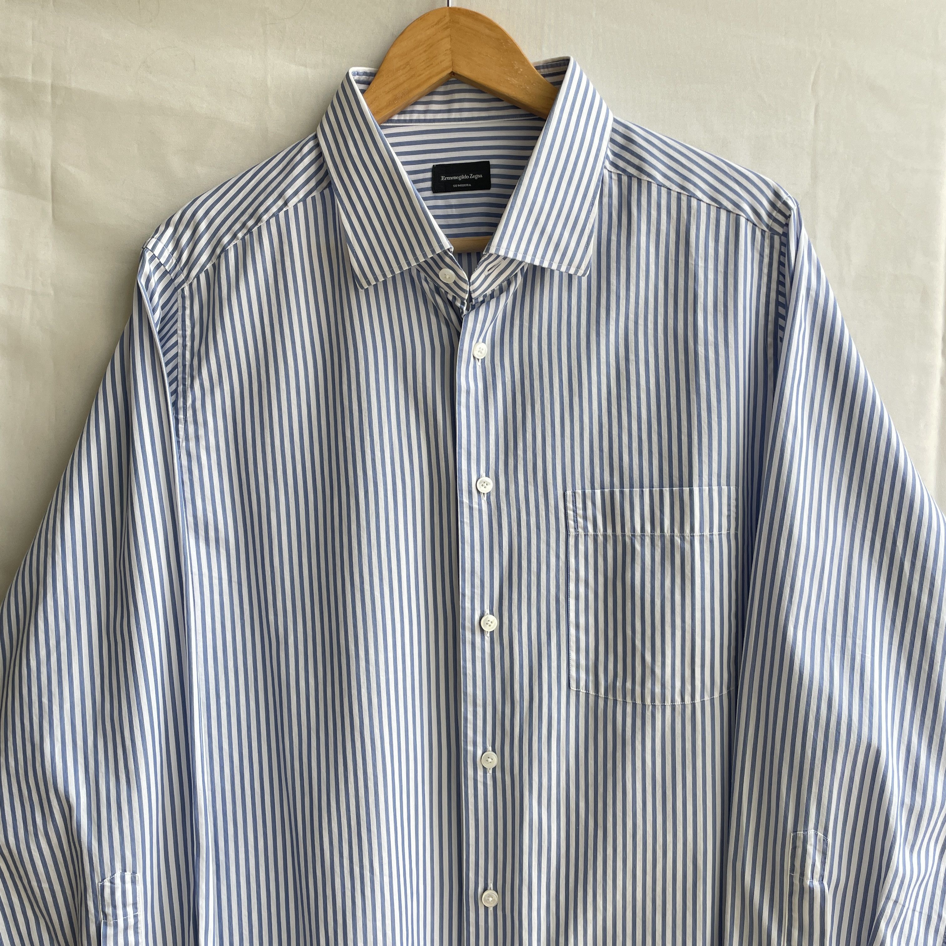 Ermenegildo Zegna Ermenegildo Zegna Made to Measure Striped Blue Dress Shirt Size 50R - 3 Thumbnail