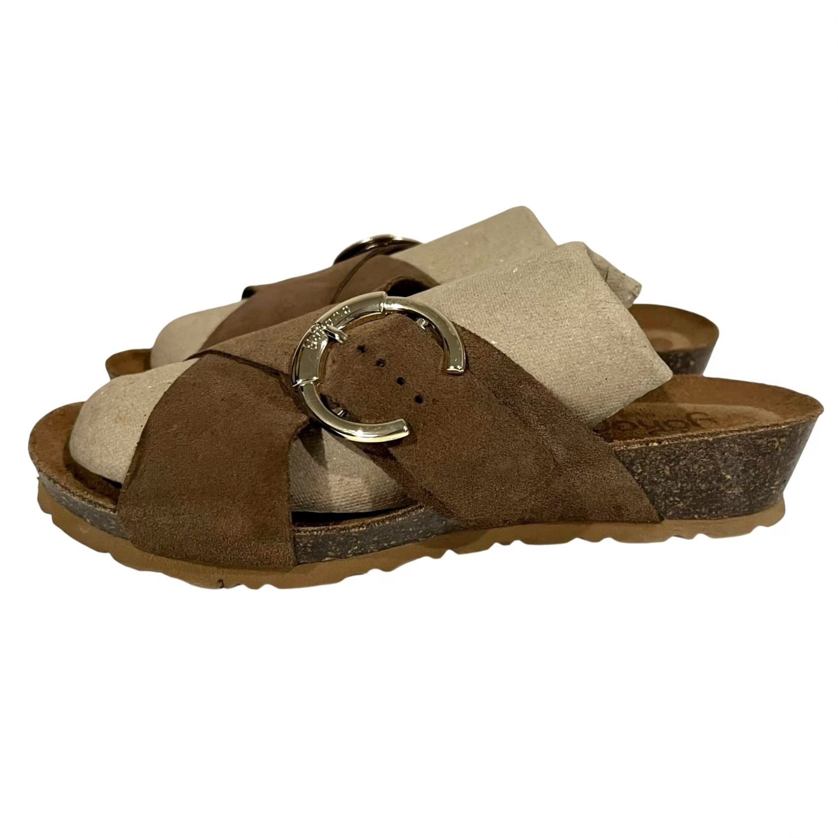 Vintage Yokono Suede Cross Strap Sandals Cork Soles Made In Spain Tan Brown Women 7.5 Slip On Slide Shoes Womens Size US 8 / IT 38 - 2 Thumbnail
