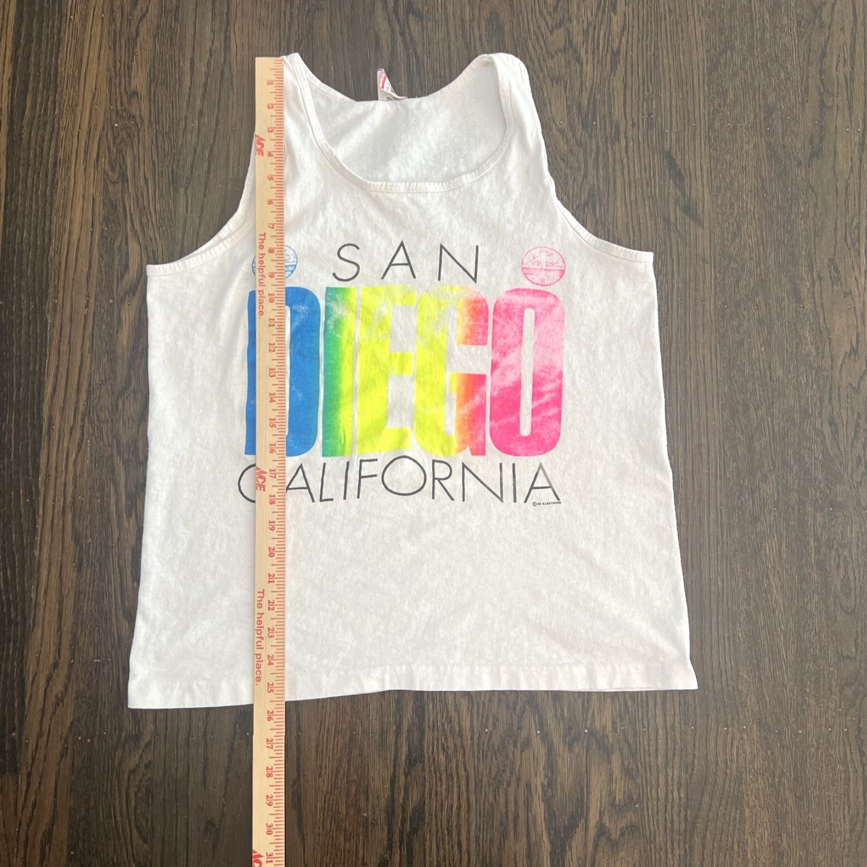 Fruit Of The Loom VINTAGE 1986 San Diego California Tank Top Men Large Cotton Neon Graphics 80s Beach Sportswear Mens Size US L / EU 52-54 / 3 - 7 Thumbnail