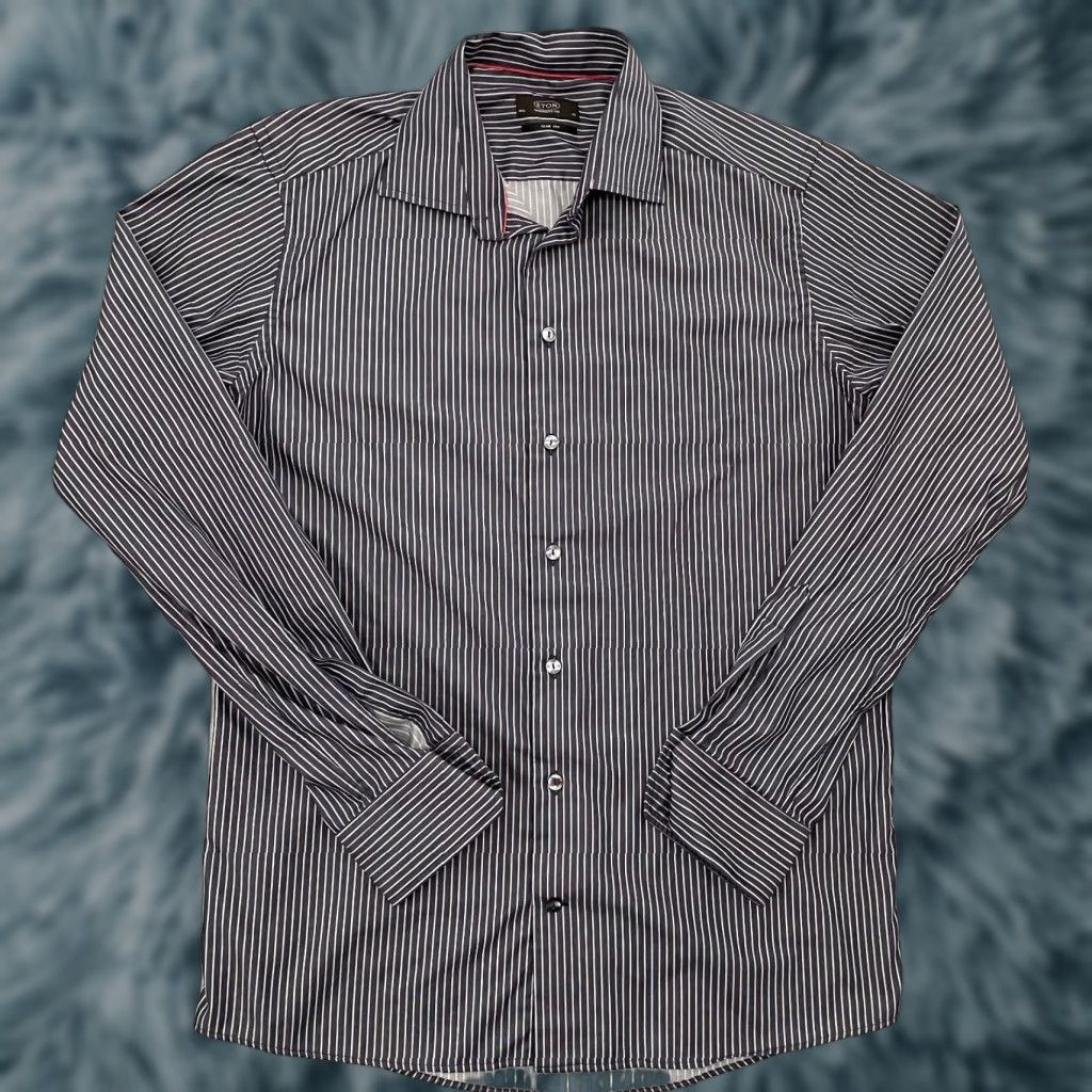 Eton Vintage Eton Dress Shirt Men’s Long Sleeve Purple Stripe Slim Fit 16.5/42 Business Casual Size 42R - 1 Thumbnail