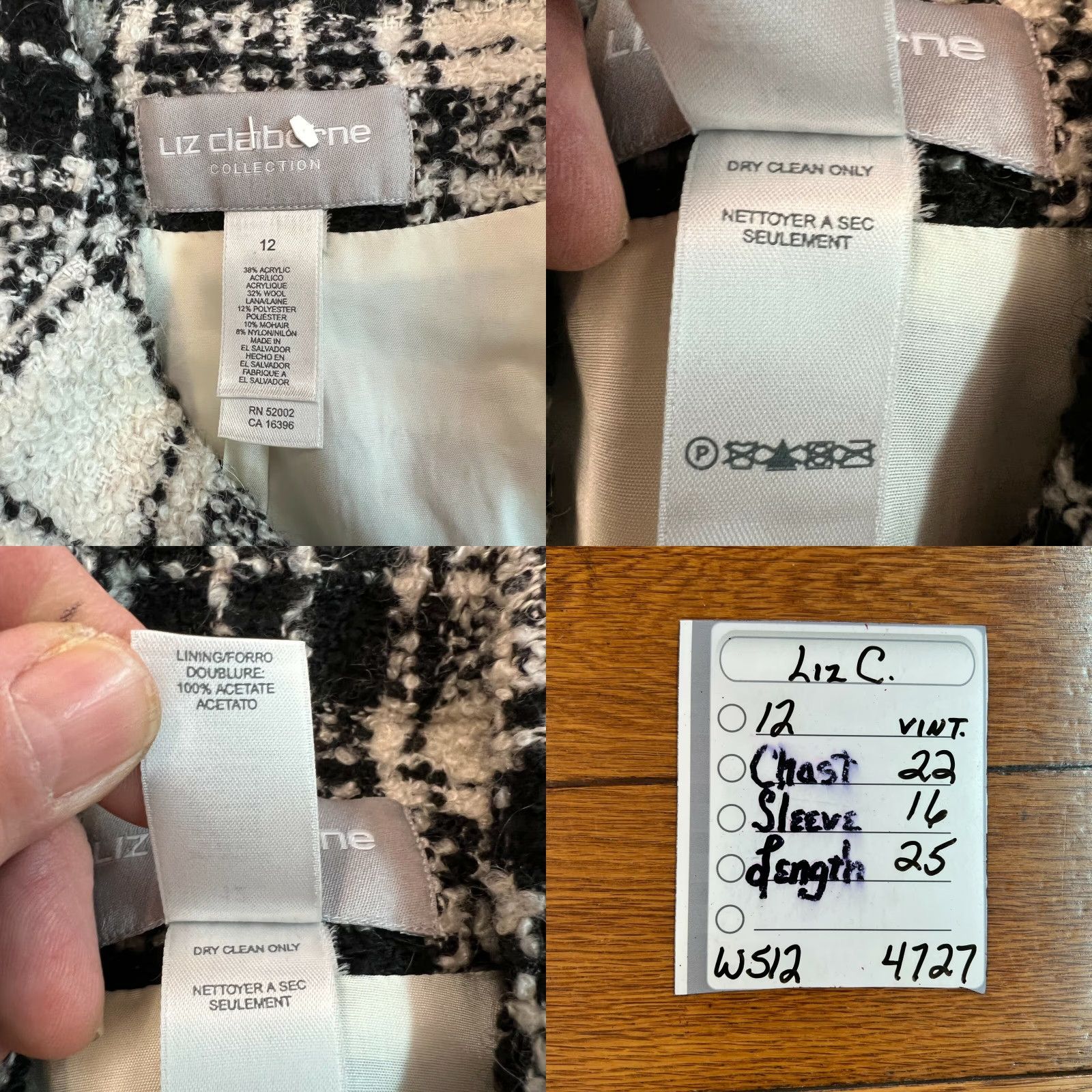 Liz Claiborne VTG Liz Claiborne Collection Womens Black Wool Blend Button Front Jacket Size 12 Size XL / US 12-14 / IT 48-50 - 8 Thumbnail