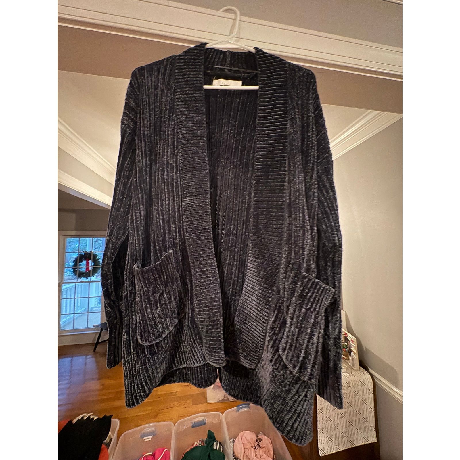 Loft LOFT Women’s Small Black Ribbed Chenille Cardigan Sweater Size S / US 4 / IT 40 - 2 Thumbnail