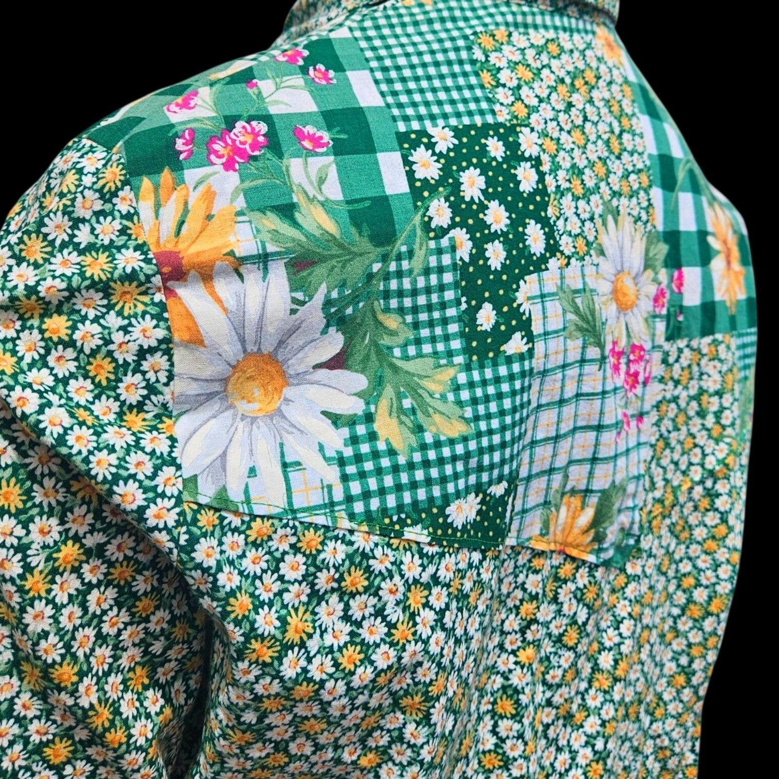 Handmade 70s 80s Handmade Western Snap Shirt Daisy Floral Patchwork C Size US L / EU 52-54 / 3 - 10 Thumbnail