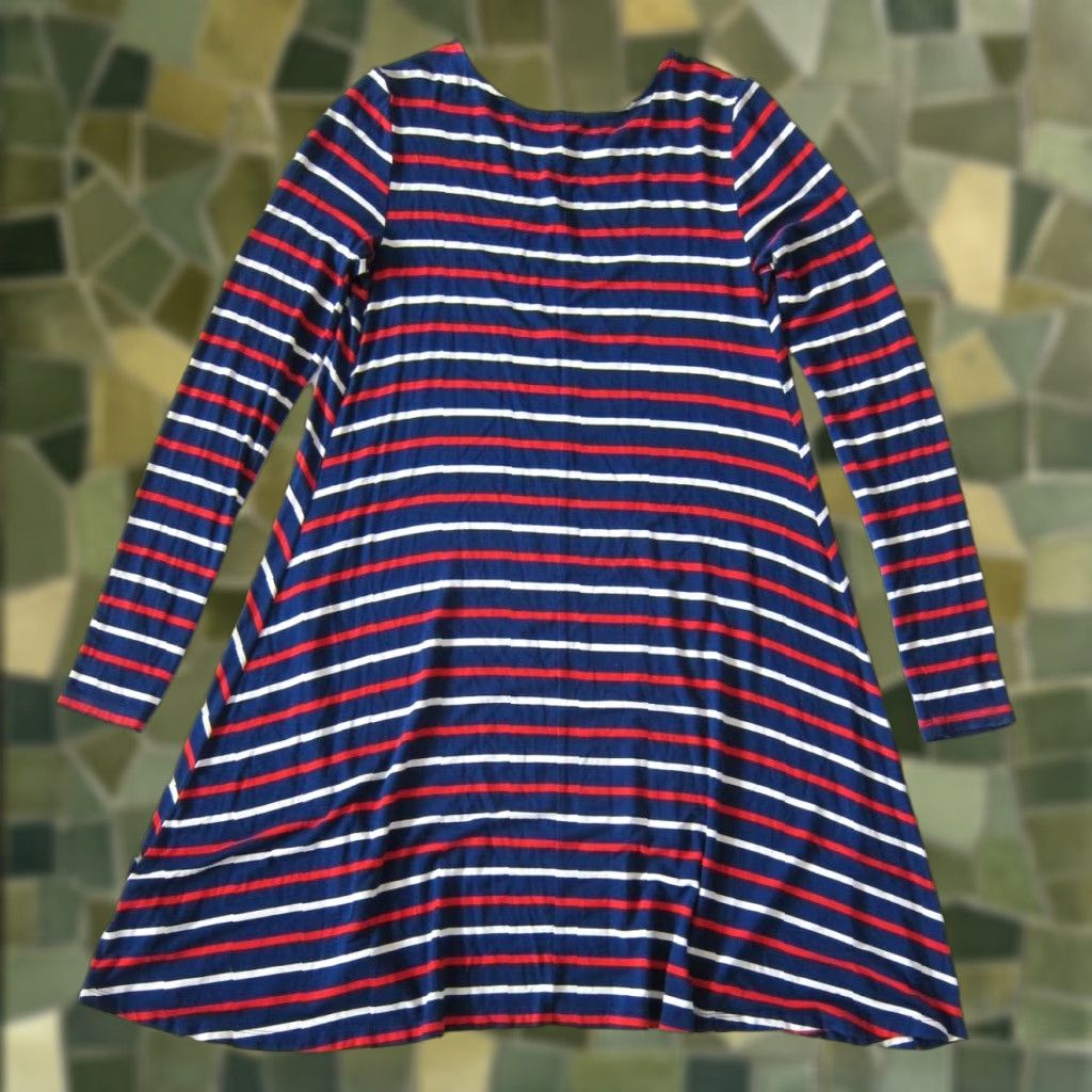 Old Navy Old Navy Red White Blue Stripe Stretch Long Sleeve Shift Dress Small Size S / US 4 / IT 40 - 1 Thumbnail