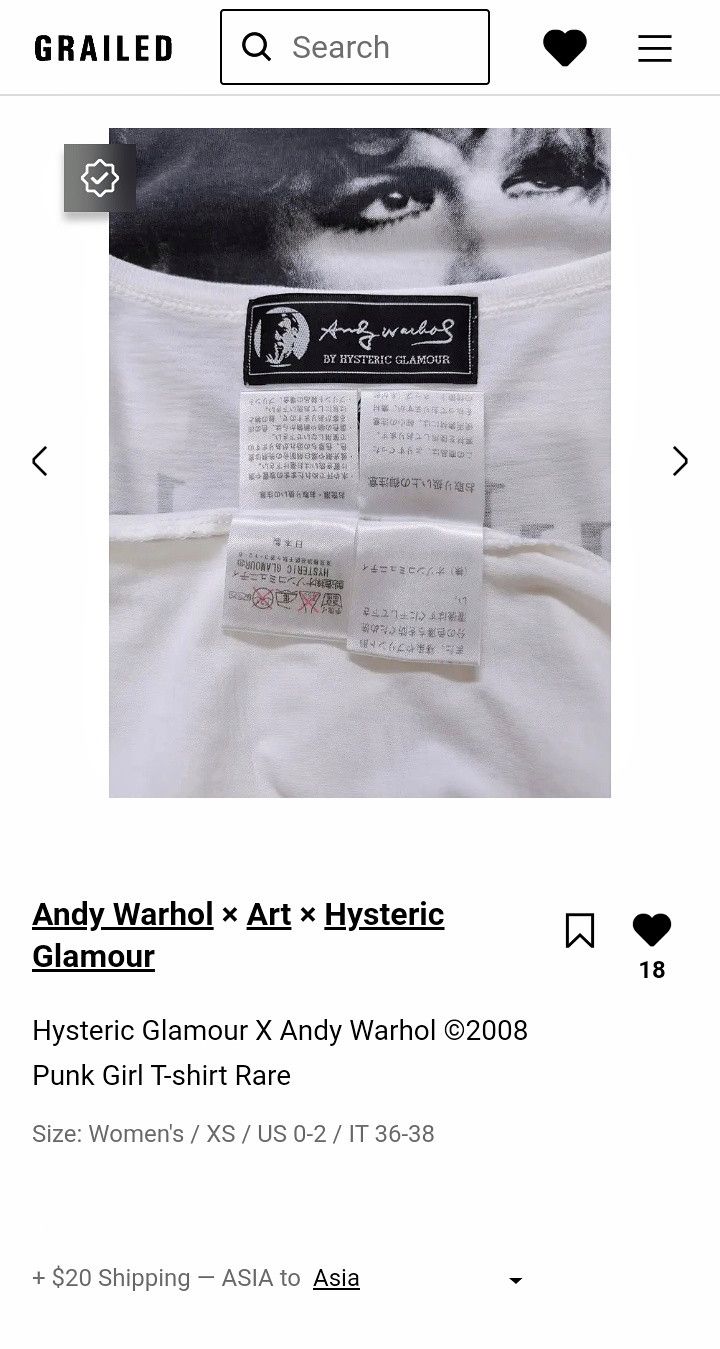 Andy Warhol × Hysteric Glamour Hysteric Glamour X Andy Warhol ©2008 Punk Girl T-shirt Rare Size XS / US 0-2 / IT 36-38 - 22 Thumbnail