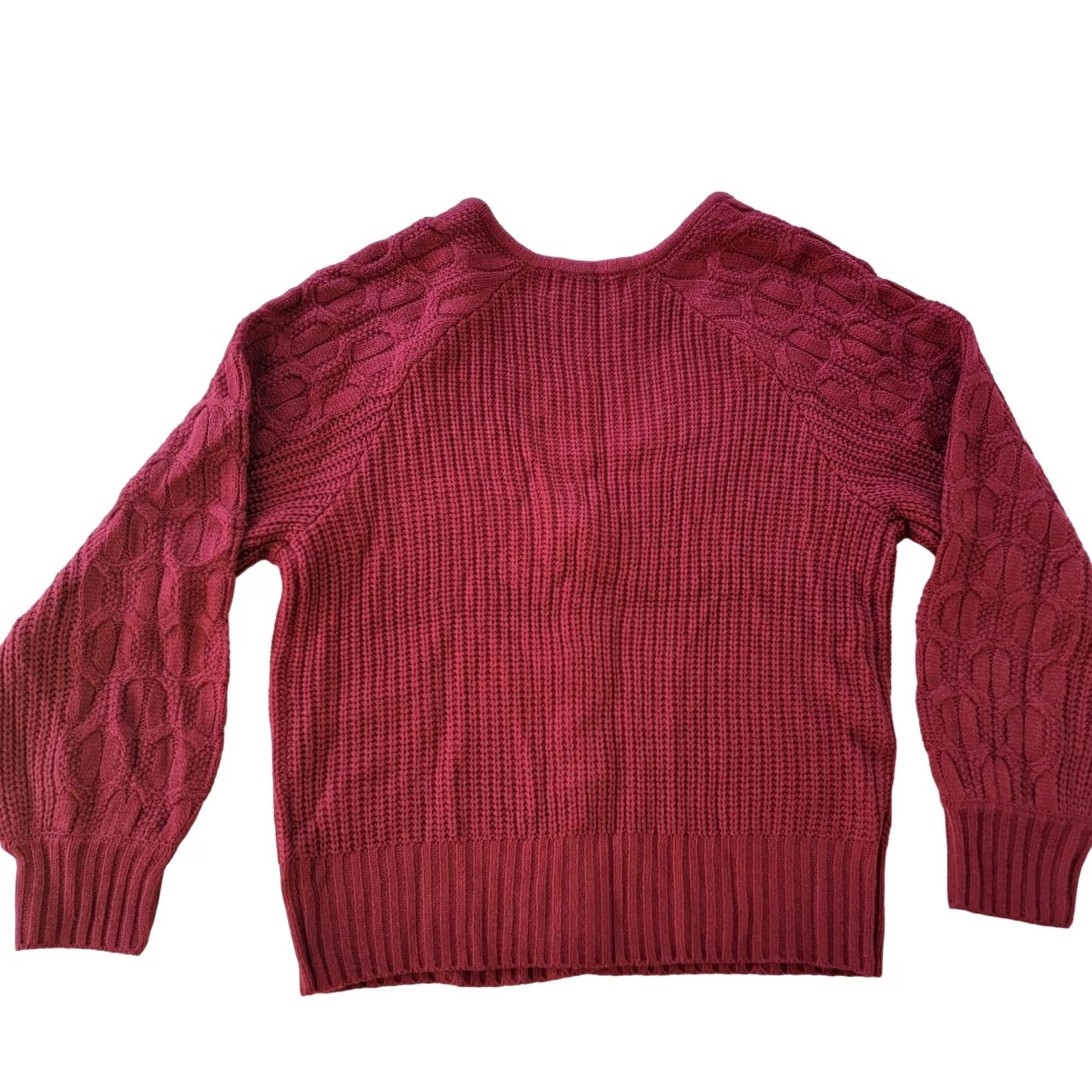 Vintage Ally Mae Cable Knit Cardigan Sweater Women M Burnt Red Lantern Sleeve Buttons Size M / US 6-8 / IT 42-44 - 2 Thumbnail