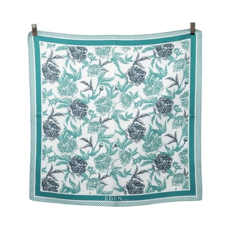 Other ✨Elegant Bandana Square Scarf Silky Blue Flowers Garden Vers Size ONE SIZE - 3 Thumbnail