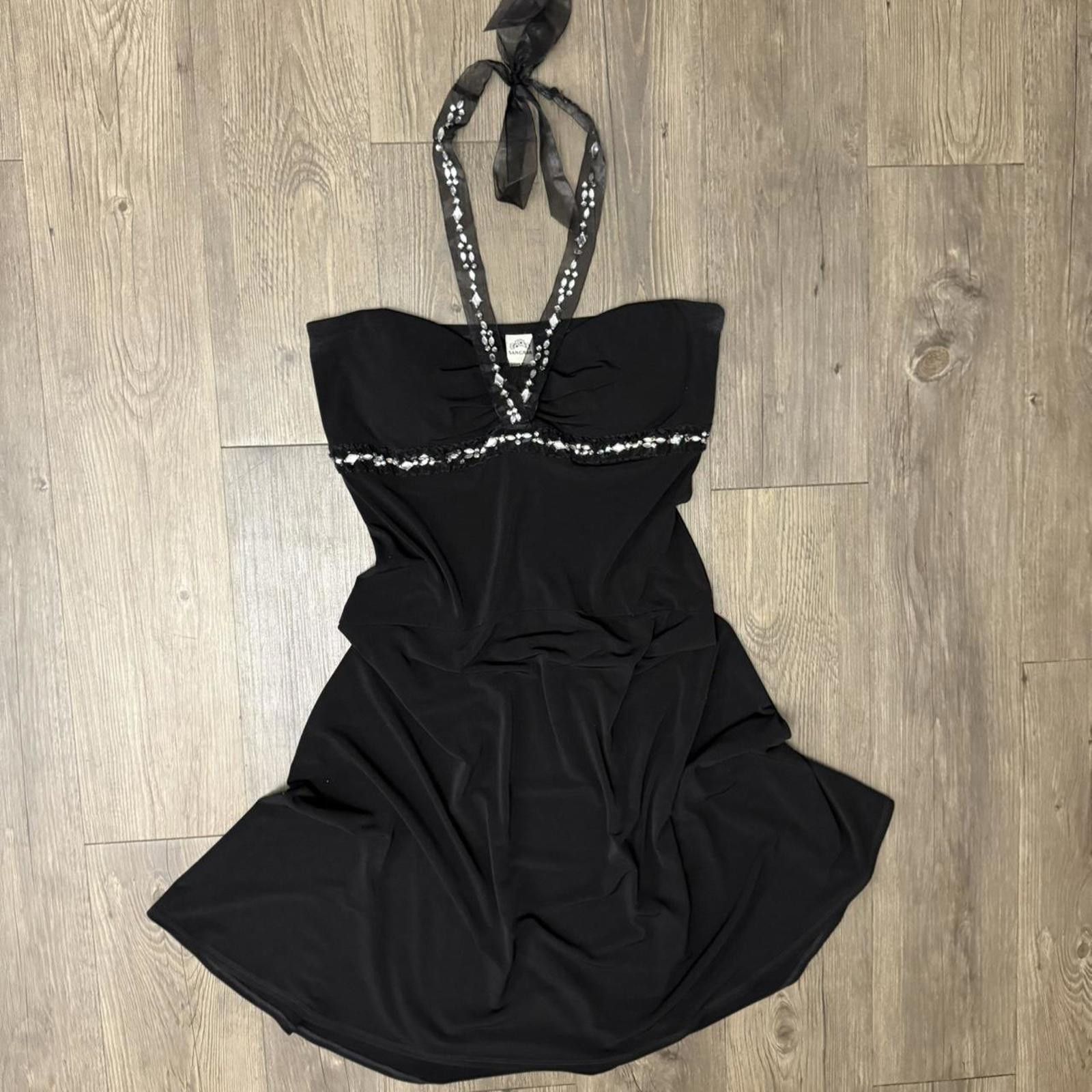 Designer Y2k sangria black and silver beaded hater neck dress S-M Size S / US 4 / IT 40 - 1 Thumbnail