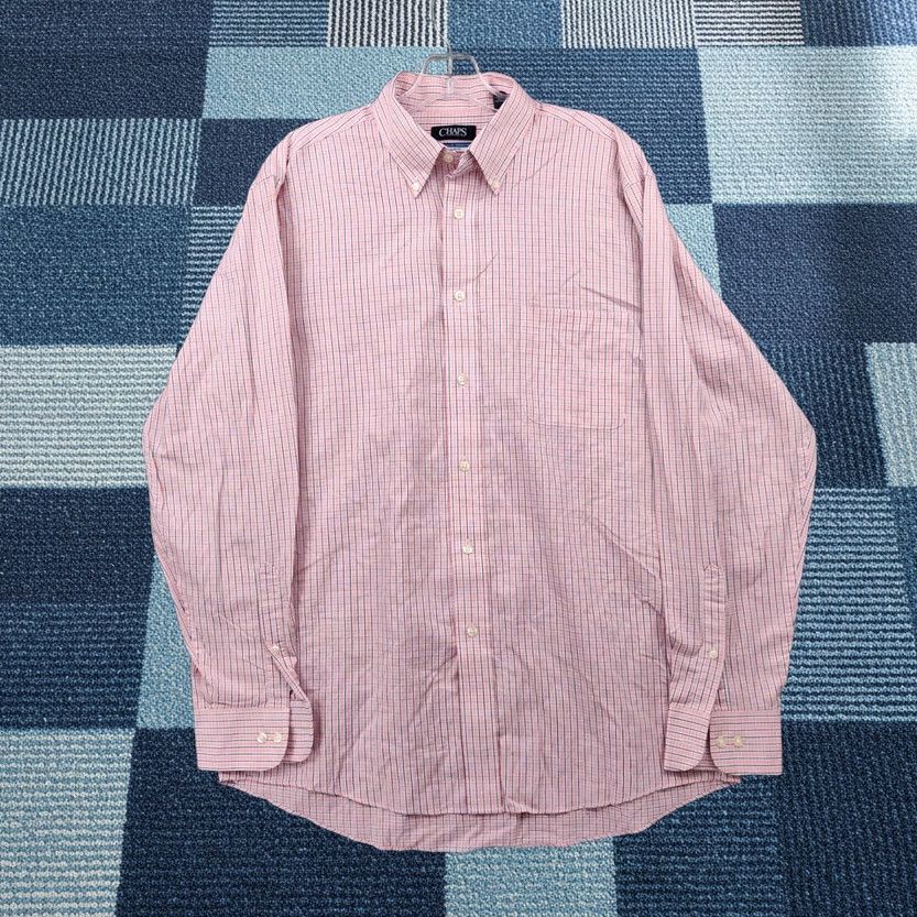 Chaps Chaps Dress Shirt Mens 16 Red Plaid Button-Down Wrinkle Resistant Stretch Collar Size 42R - 1 Thumbnail