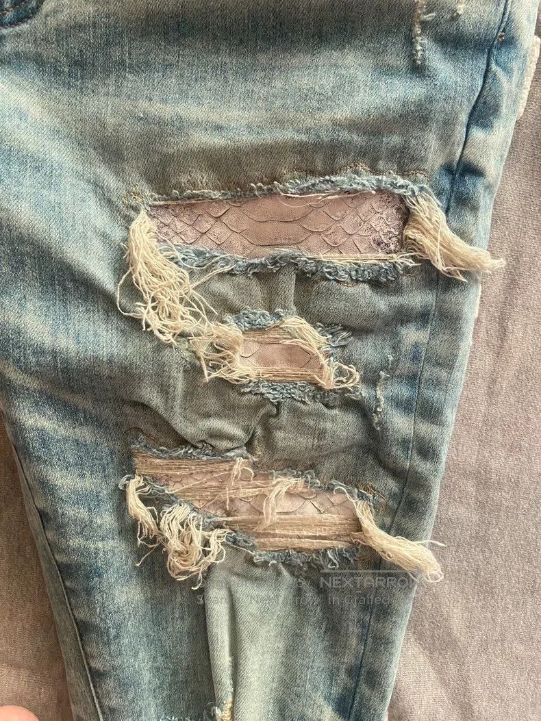 Amiri Amiri Yellow mud snake skin embroidery white snake skin pa Size US 32 / EU 48 - 3 Thumbnail