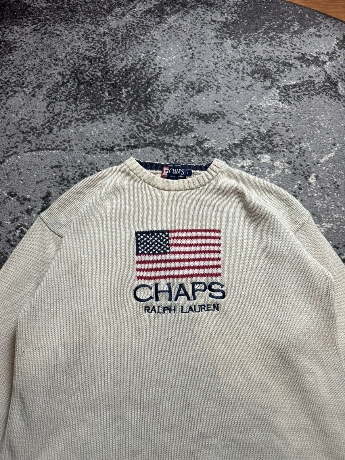 Chaps Ralph Lauren × Vintage Vintage Y2K Chaps Polo Ralph Lauren USA Flag Knitted Sweat Size US L / EU 52-54 / 3 - 3 Thumbnail