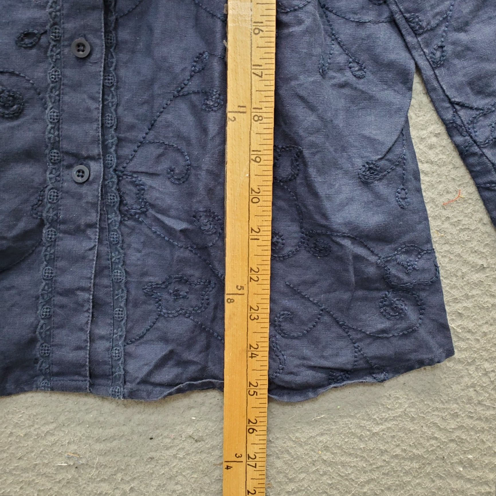 Vintage Carole Little Shirt Womens L Navy Linen Embroidered Collared Button Front Size L / US 10 / IT 46 - 3 Thumbnail