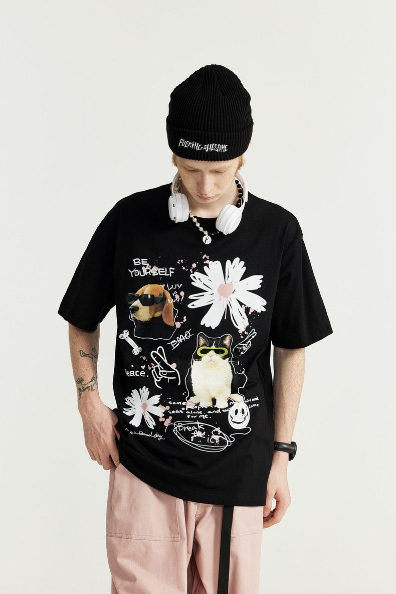 Japanese Brand Graffiti Cat Pet Printed T-shirt Oversized Size US XXL / EU 58 / 5 - 2 Thumbnail