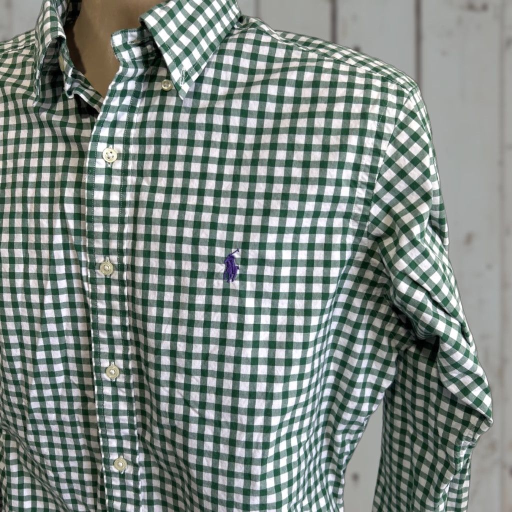 Polo Ralph Lauren Ralph Lauren Mens Dress Shirt Green Gingham Classic Fit Purple Pony Button-Down Long Sleeve Casual Button-Up Shirt M Size 40R - 1 Thumbnail