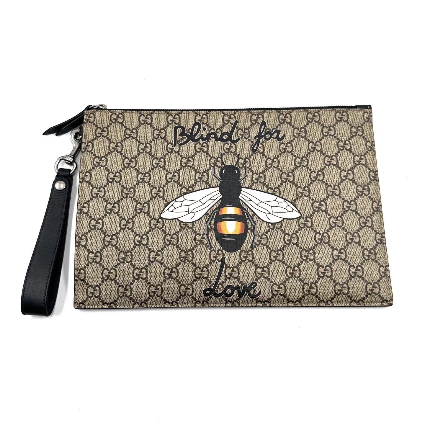 Gucci Beige Bee Print Clutch Pouch with Wrist Strap Size ONE SIZE - 1 Thumbnail