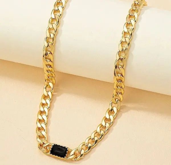 Vintage Cuban Chain Crystal Stone Round Square Charm Necklace Size ONE SIZE - 1 Thumbnail