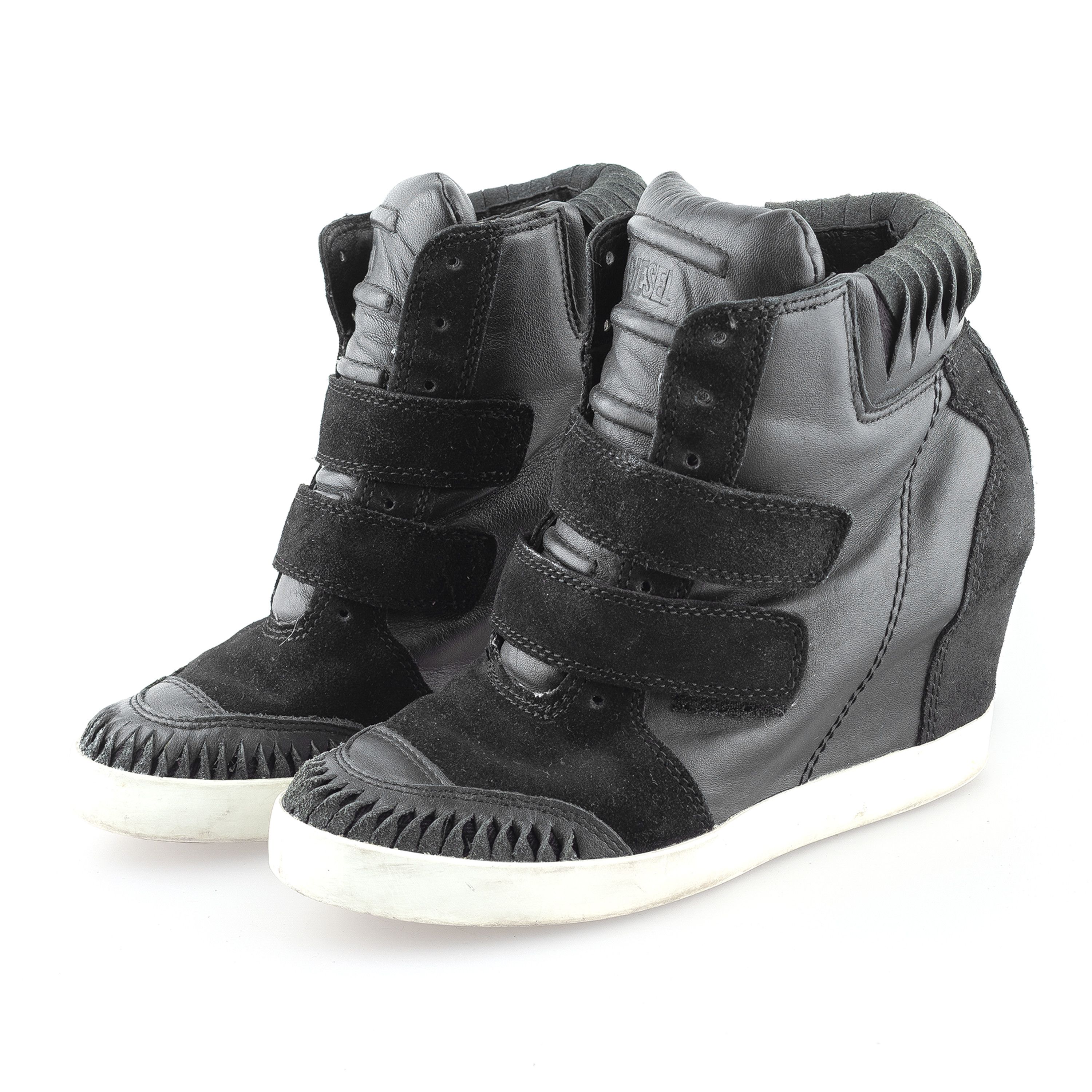 Diesel Diesel Black Leather Vintage Wedge Sneakers (37 EU) Size US 6 / IT 36 - 1 Thumbnail