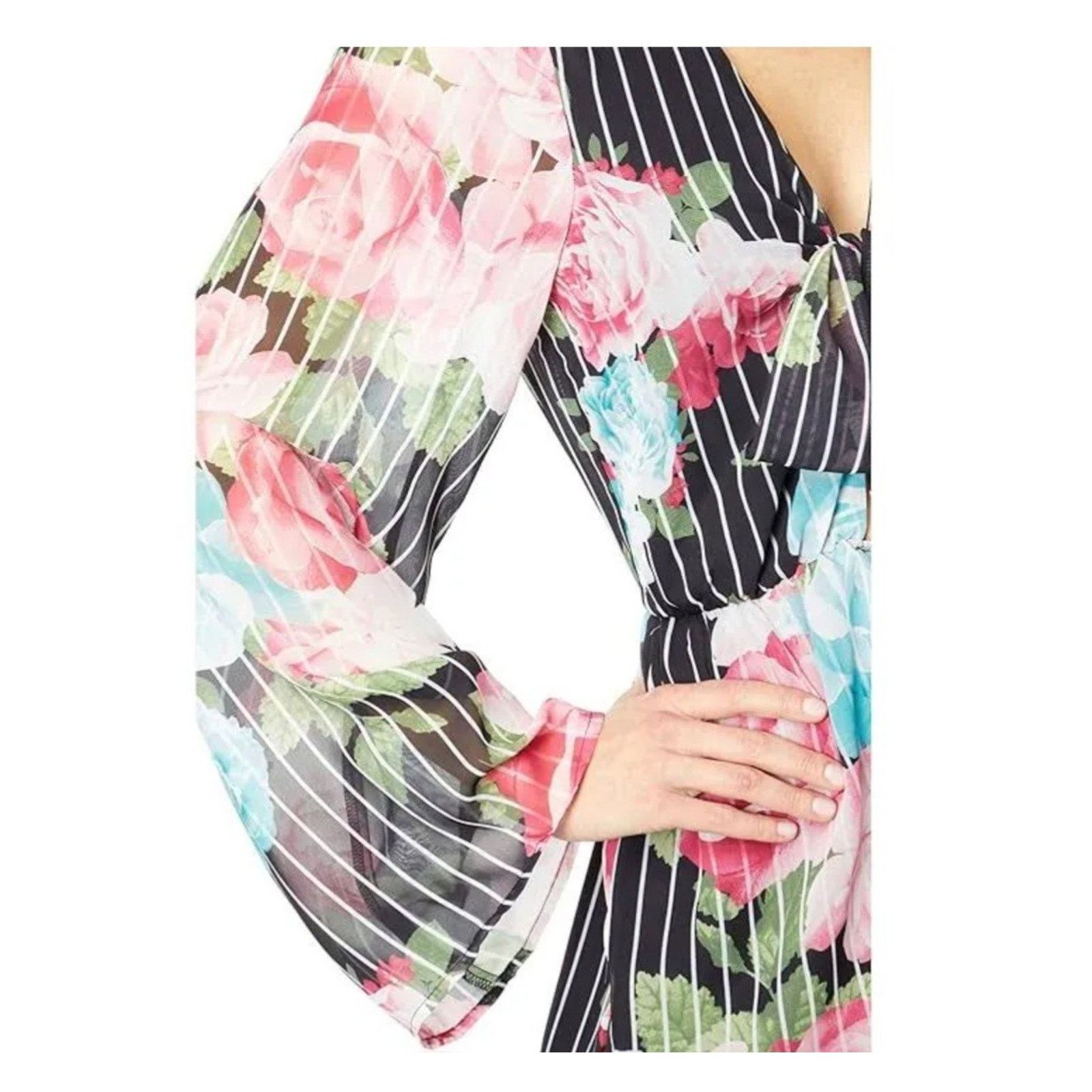 Bebe Bebe The Front Ruffle Flutter Sleeve Romper Blossom Roman S Size 26" / US 2 / IT 38 - 3 Thumbnail